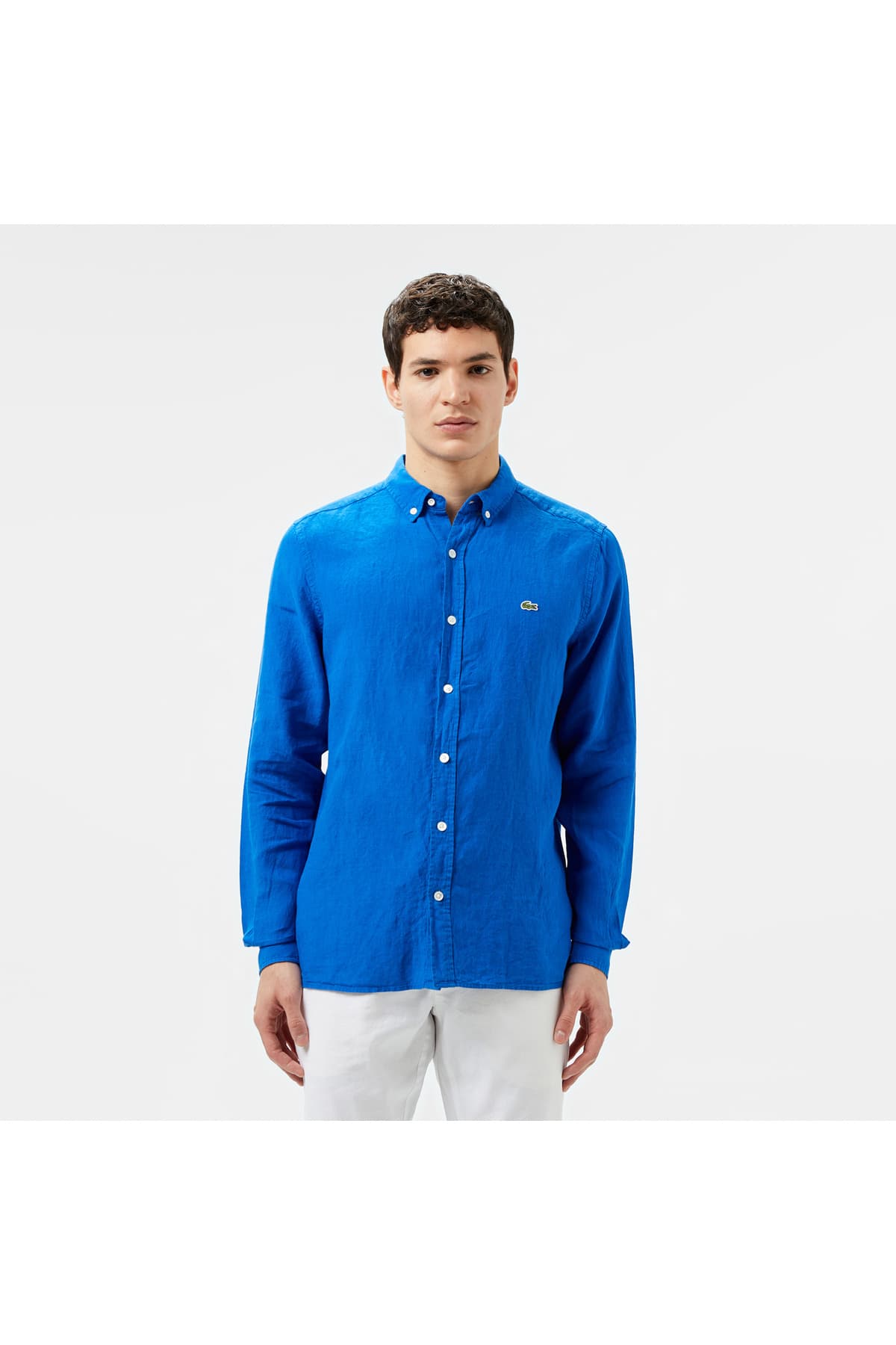 پیراهن مردانه Lacoste کتان آبی یقه دکمهدار فیت معمولی پیراهن مردانه Lacoste کتان آبی یقه دکمهدار فیت معمولی