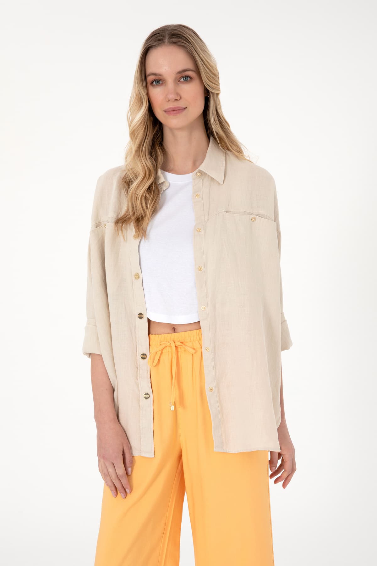 تونیک زنانه U.S. Polo Assn. کتانی آستین بلند رنگ سنگی مدل 50305939-VR049 تونیک زنانه U.S. Polo Assn. کتانی آستین بلند رنگ سنگی مدل 50305939-VR049