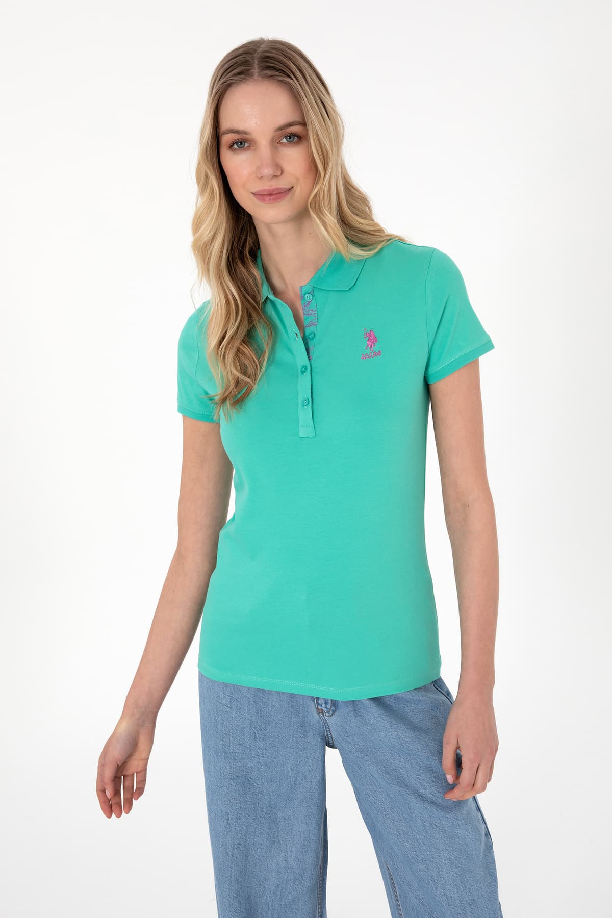 تیشرت زنانه U.S. Polo Assn. یقه پولو ساده سبز نعنایی مدل 50300896-VR090 تیشرت زنانه U.S. Polo Assn. یقه پولو ساده سبز نعنایی مدل 50300896-VR090