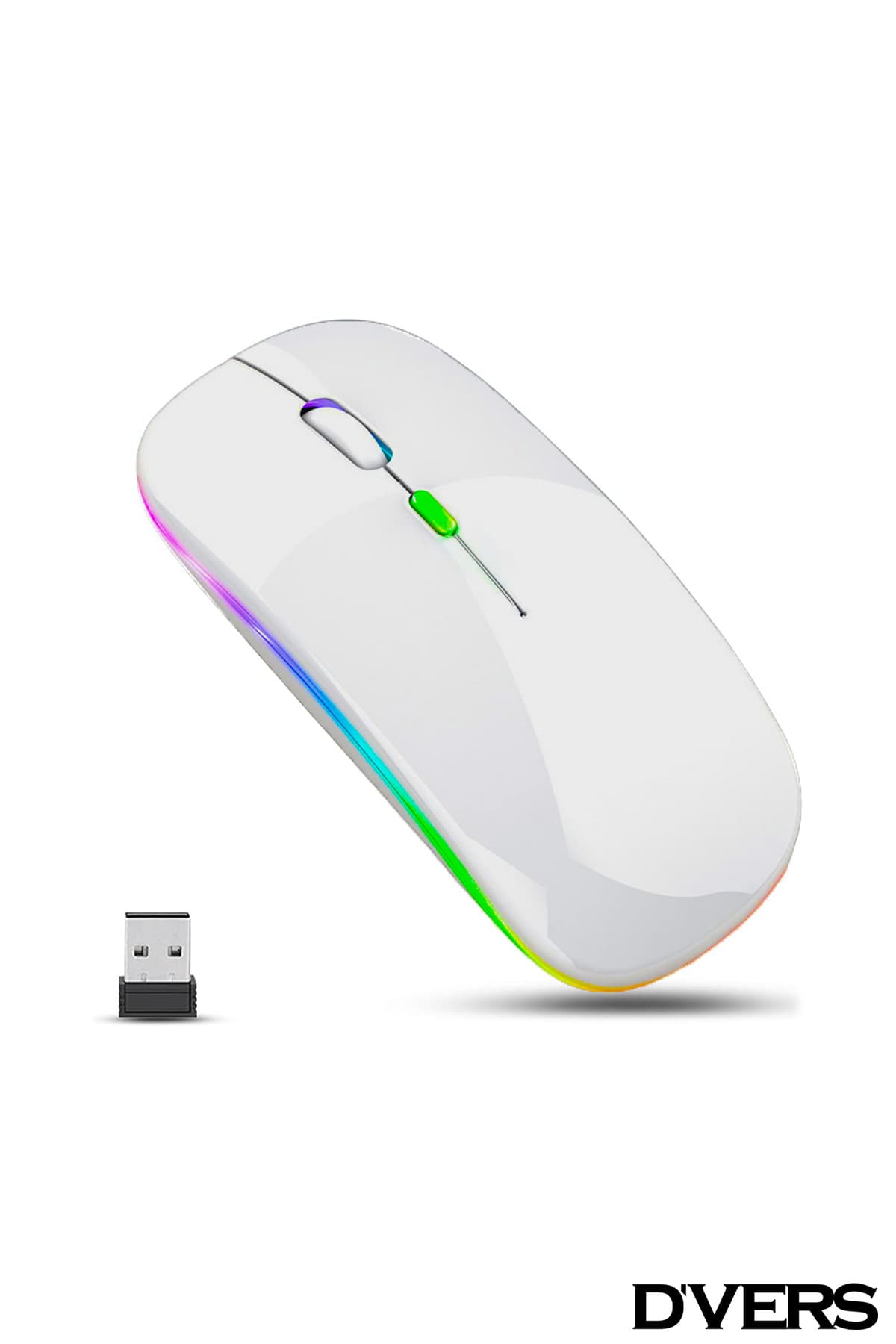 ماوس بیسیم D'VERS فوق نازک سفید شارژی USB 2.4GHz RGB LED 800/1200/1600dpi ماوس بیسیم D'VERS فوق نازک سفید شارژی USB 2.4GHz RGB LED 800/1200/1600dpi