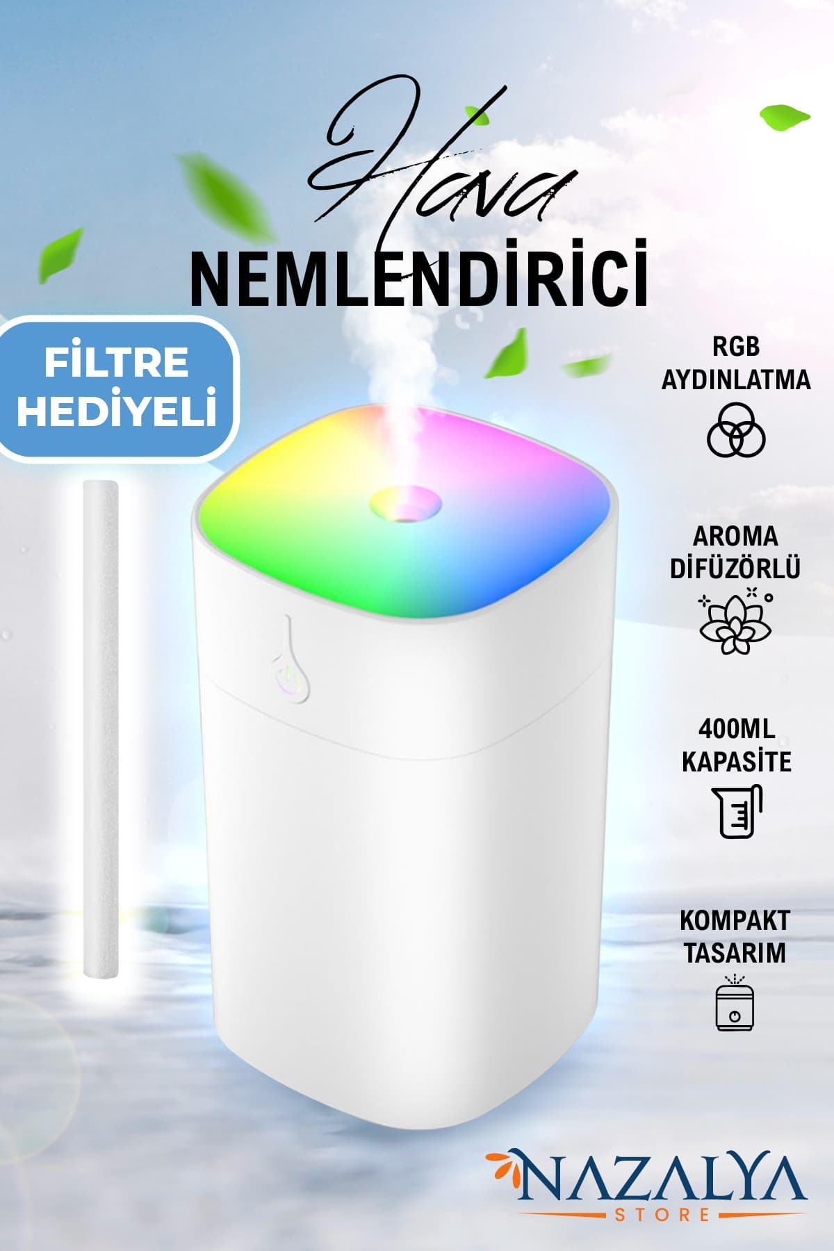 دستگاه بخور و پخشکننده رایحه اولتراسونیک Nazalya با ظرفیت 400 ml سفید دستگاه بخور و پخشکننده رایحه اولتراسونیک Nazalya با ظرفیت 400 ml سفید