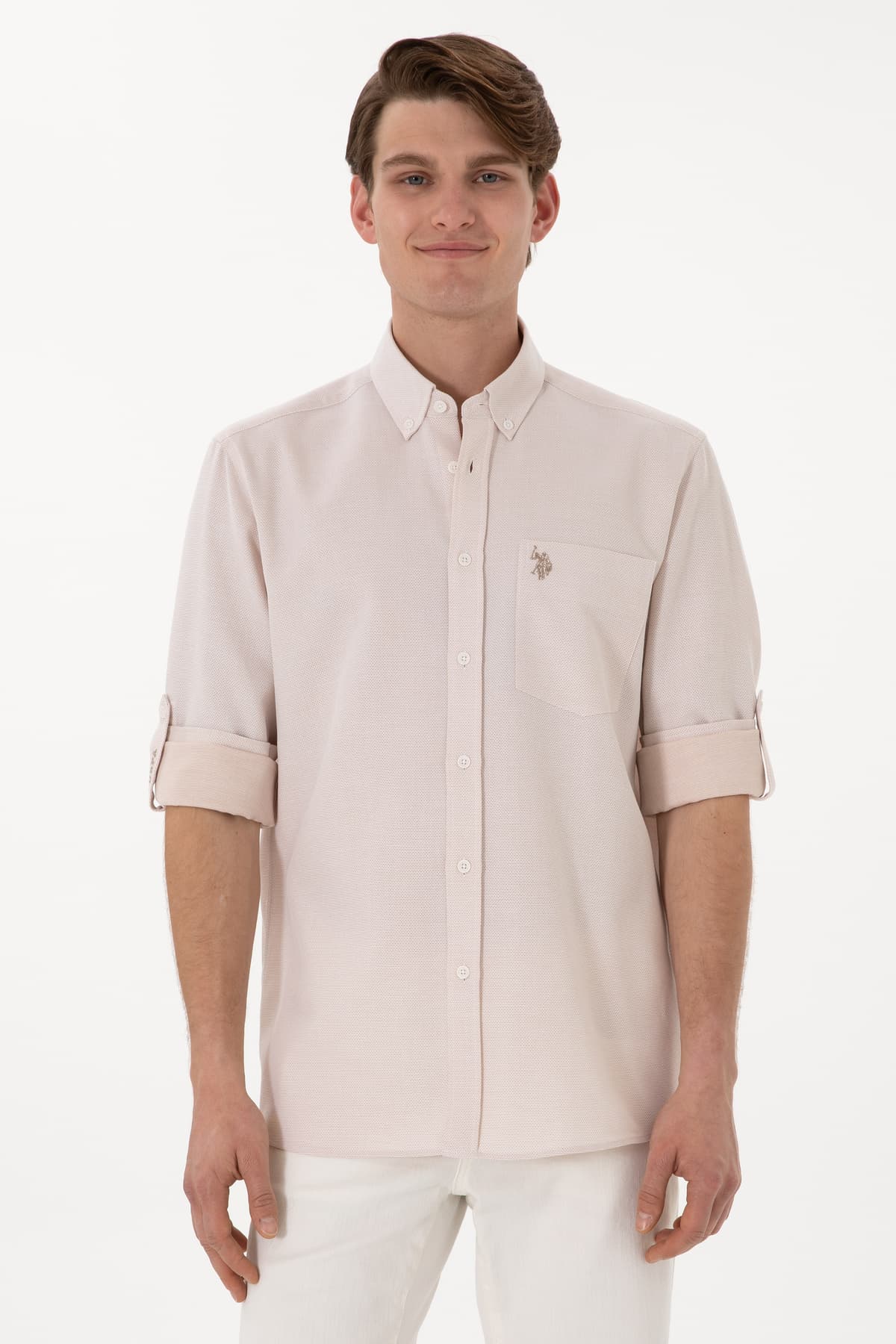 پیراهن مردانه U.S. Polo Assn. شتری فیت معمولی جیبدار مدل 50306340-VR015 پیراهن مردانه U.S. Polo Assn. شتری فیت معمولی جیبدار مدل 50306340-VR015