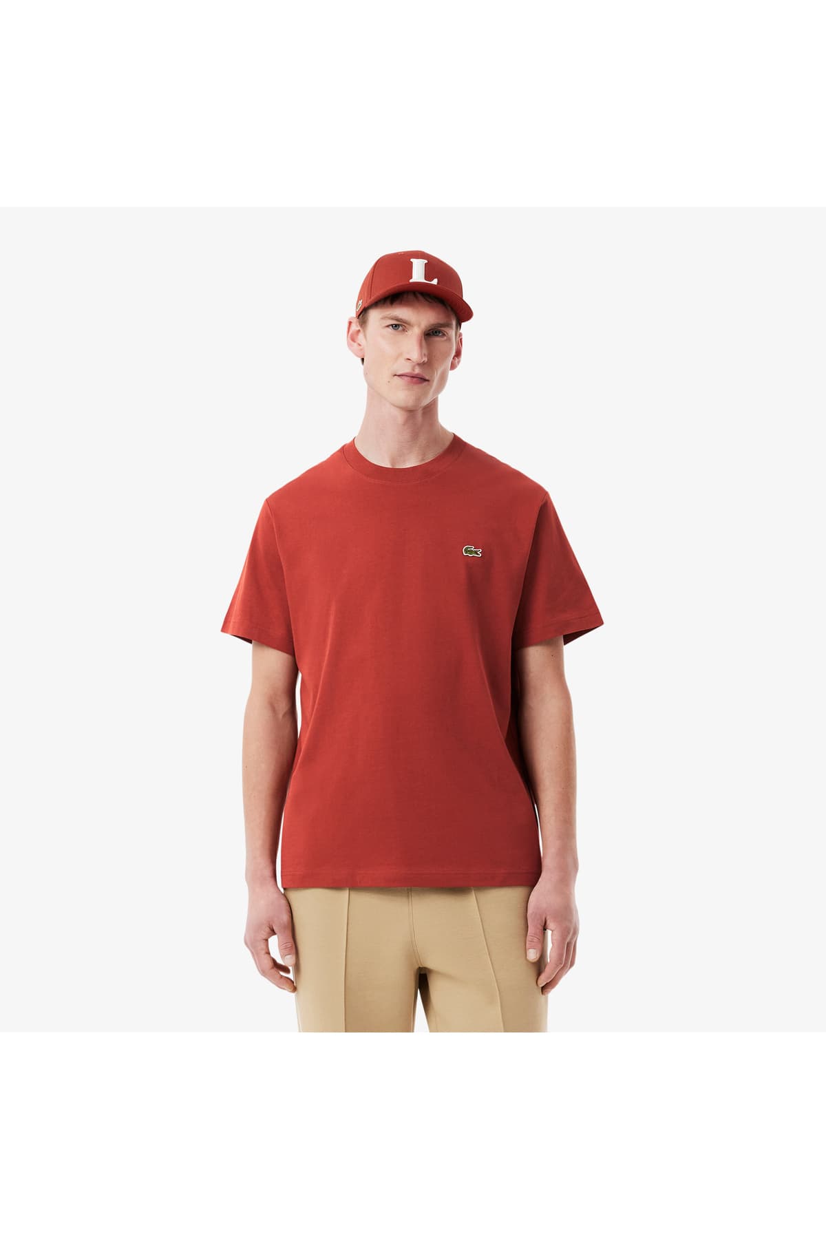 تیشرت مردانه Lacoste یقه گرد فیت کلاسیک قرمز تیره تیشرت مردانه Lacoste یقه گرد فیت کلاسیک قرمز تیره