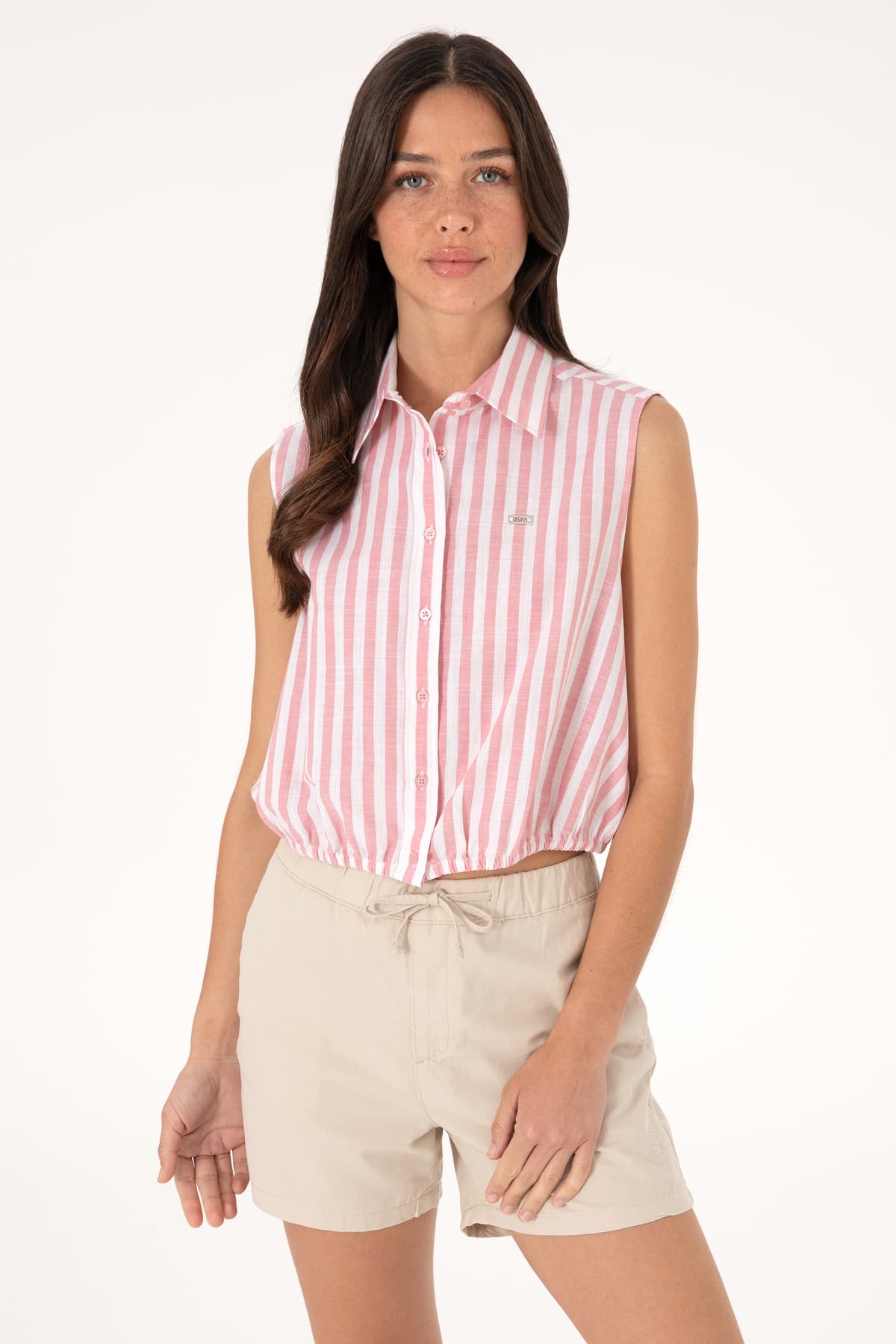 پیراهن زنانه U.S. Polo Assn. آستین کوتاه راهراه صورتی مدل 50306475-VR041 پیراهن زنانه U.S. Polo Assn. آستین کوتاه راهراه صورتی مدل 50306475-VR041