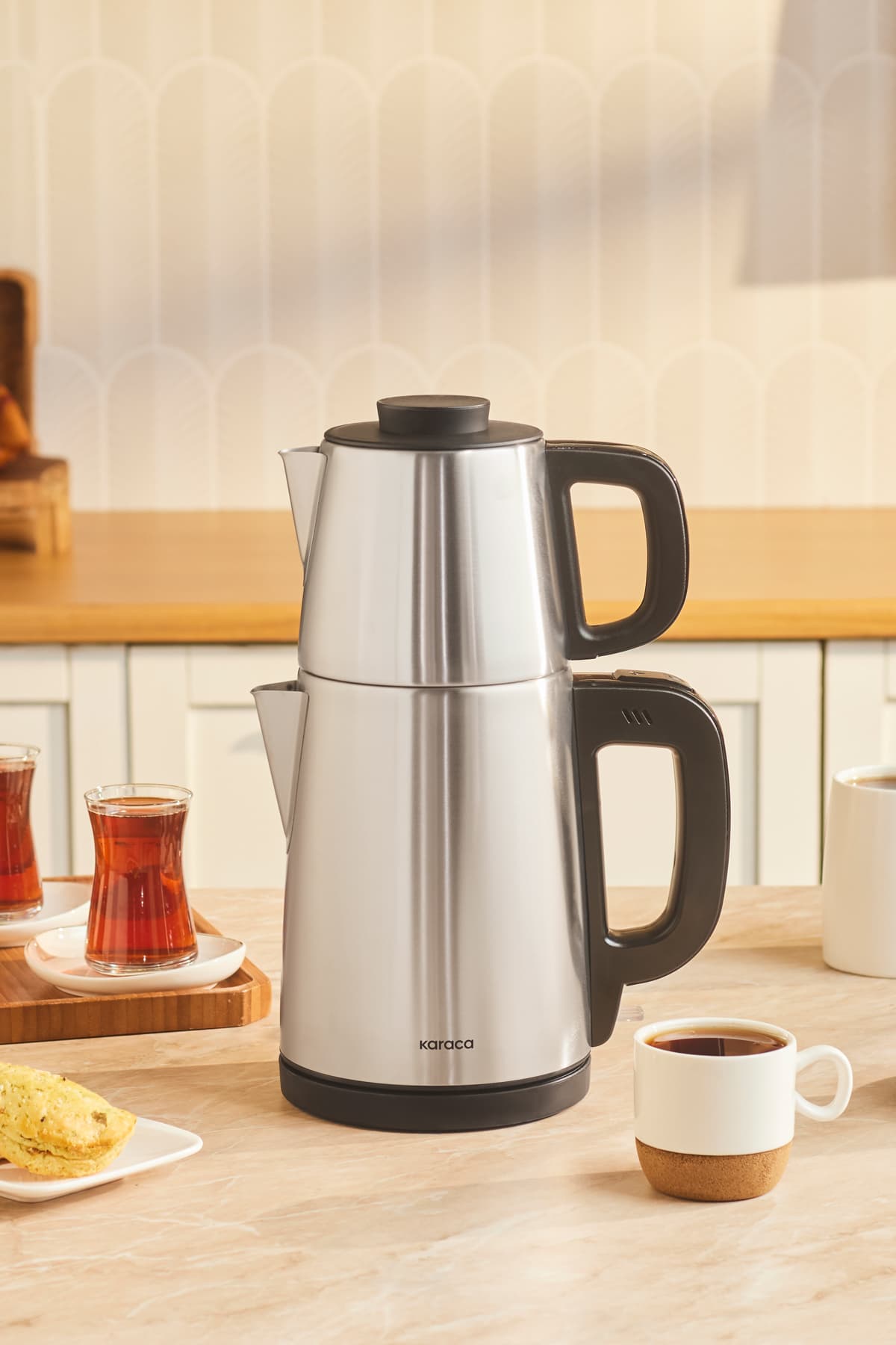 چایساز 2 In 1 Karaca Tea Break استیل مشکی چایساز 2 In 1 Karaca Tea Break استیل مشکی