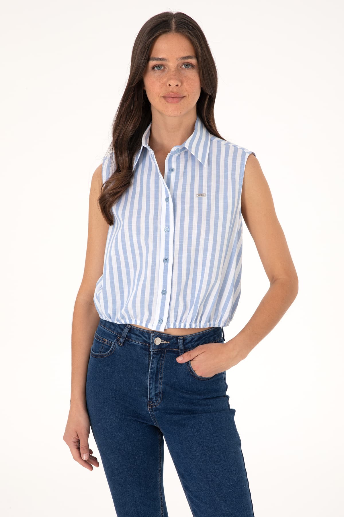 پیراهن زنانه U.S. Polo Assn. آبی راهراه آستین کوتاه مدل 50306475-VR036 پیراهن زنانه U.S. Polo Assn. آبی راهراه آستین کوتاه مدل 50306475-VR036