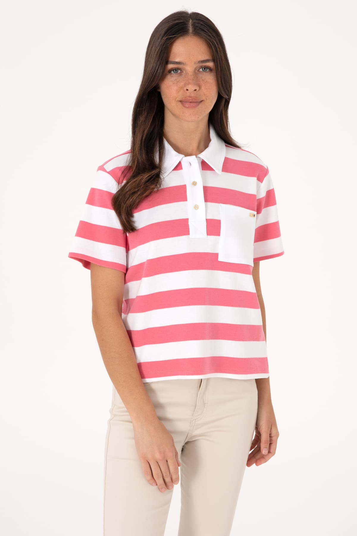 تیشرت یقه پولو زنانه U.S. Polo Assn. صورتی جیبدار مدل 50306713-VR167 تیشرت یقه پولو زنانه U.S. Polo Assn. صورتی جیبدار مدل 50306713-VR167