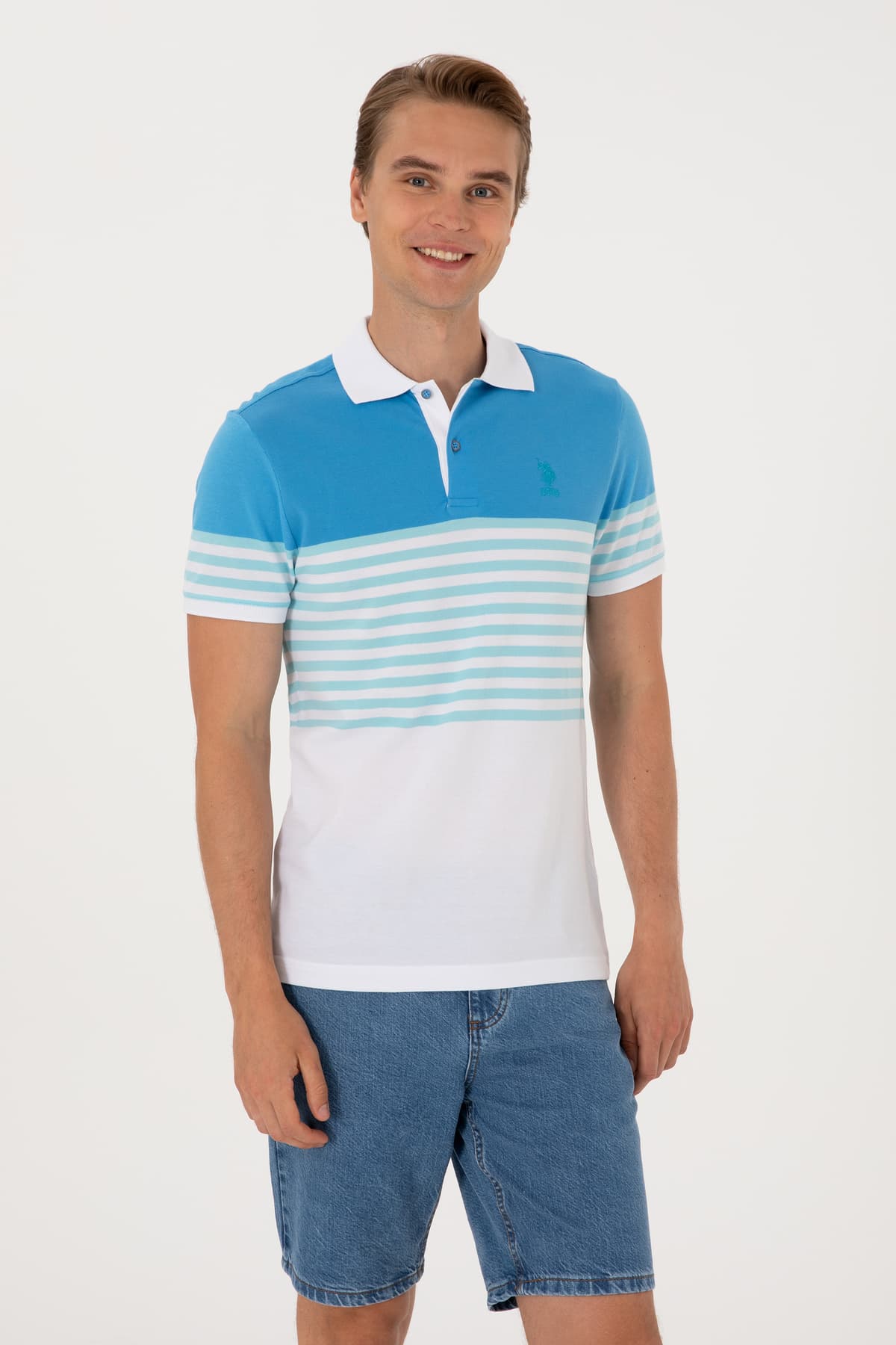 تیشرت مردانه U.S. Polo Assn. فیت معمولی یقه پولو فیروزهای مدل 50300063-VR093 تیشرت مردانه U.S. Polo Assn. فیت معمولی یقه پولو فیروزهای مدل 50300063-VR093