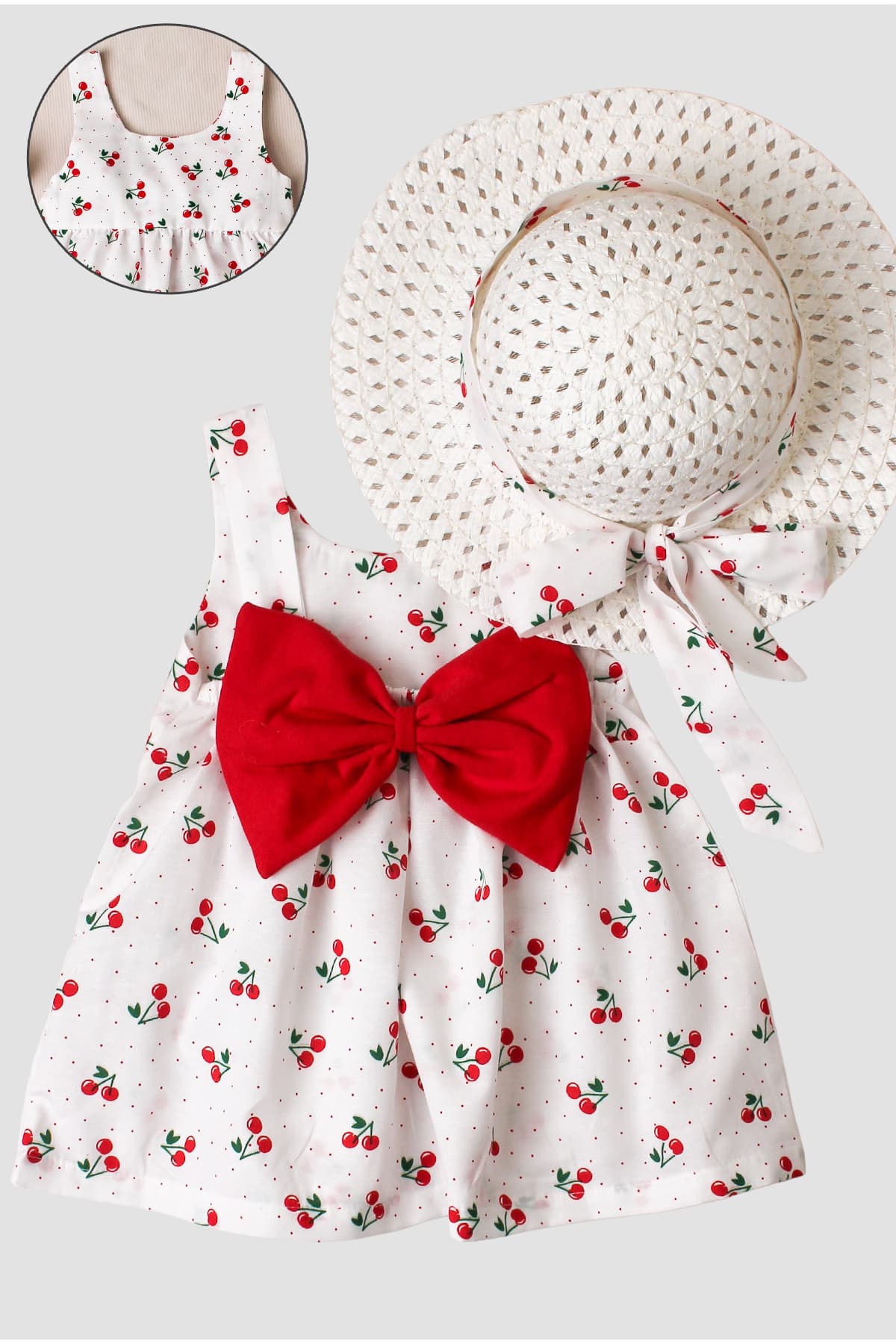 پیراهن دخترانه نوزادی Chicsy Baby با طرح گیلاس، کلاه و پاپیون پیراهن دخترانه نوزادی Chicsy Baby با طرح گیلاس، کلاه و پاپیون