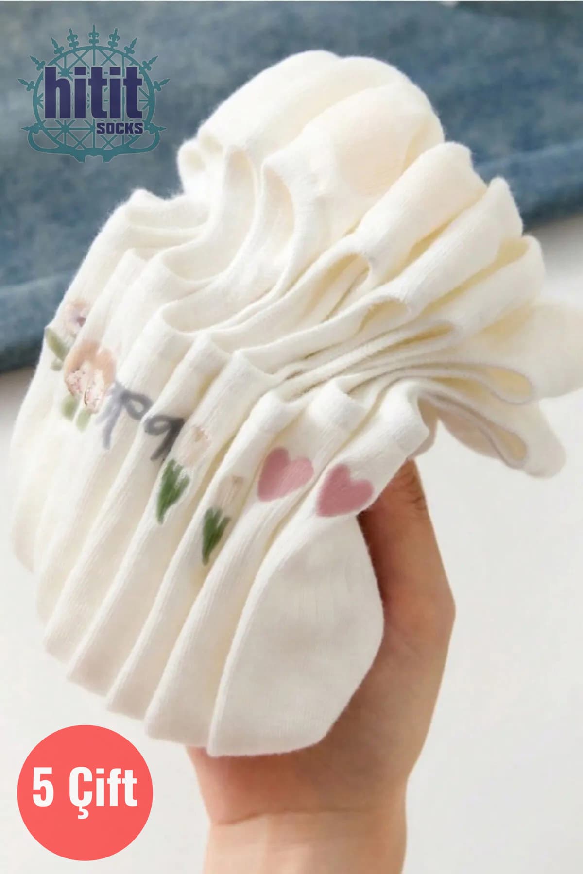 جوراب زنانه بابت Hitit Socks 5 جفت طرح فیونک، گل و قلب سفید شکری جوراب زنانه بابت Hitit Socks 5 جفت طرح فیونک، گل و قلب سفید شکری