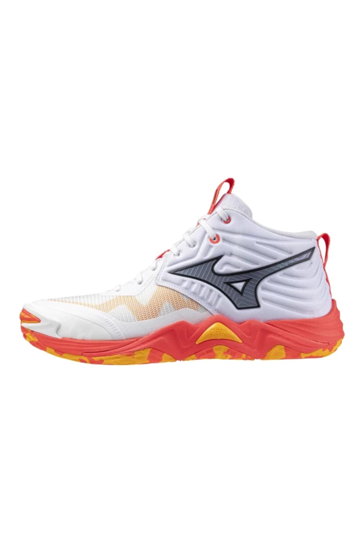 کفش والیبال مردانه Mizuno سفید و نارنجی Wave Momentum Elite MID کفش والیبال مردانه Mizuno سفید و نارنجی Wave Momentum Elite MID