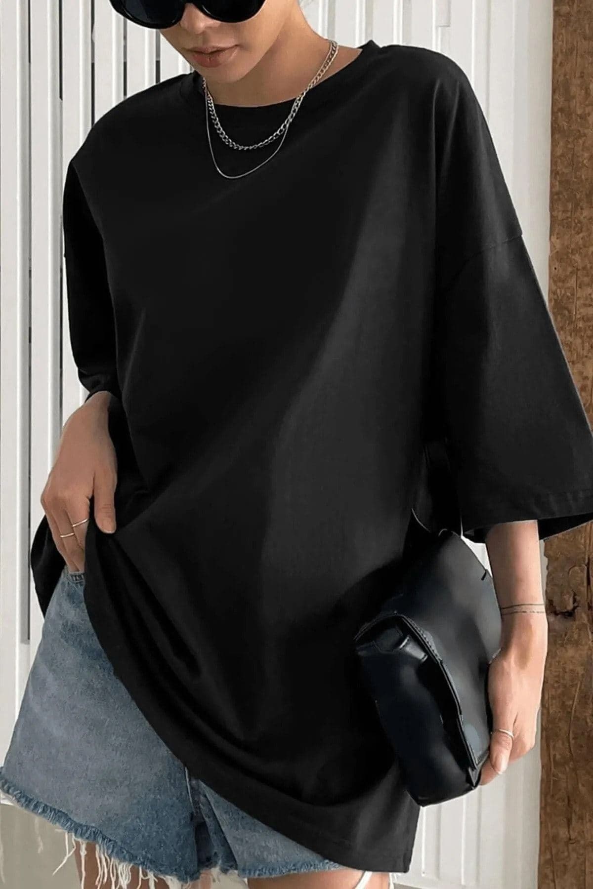 تیشرت زنانه clayes مشکی بیسیک ساده بدون چاپ اورسایز مدل Salas Boyfriend تیشرت زنانه clayes مشکی بیسیک ساده بدون چاپ اورسایز مدل Salas Boyfriend
