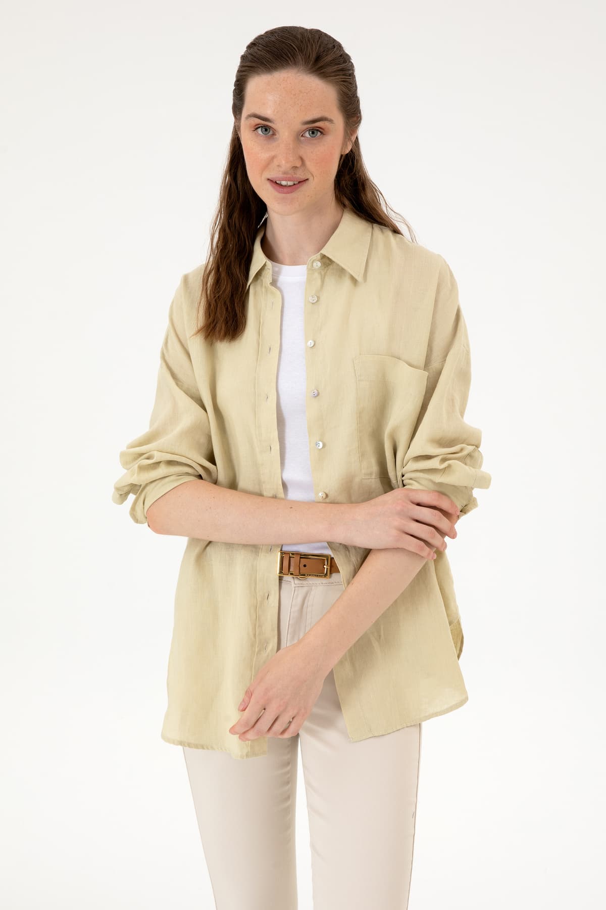 پیراهن زنانه U.S. Polo Assn. خاکی روشن آستین بلند مدل 50299794-VR183 پیراهن زنانه U.S. Polo Assn. خاکی روشن آستین بلند مدل 50299794-VR183
