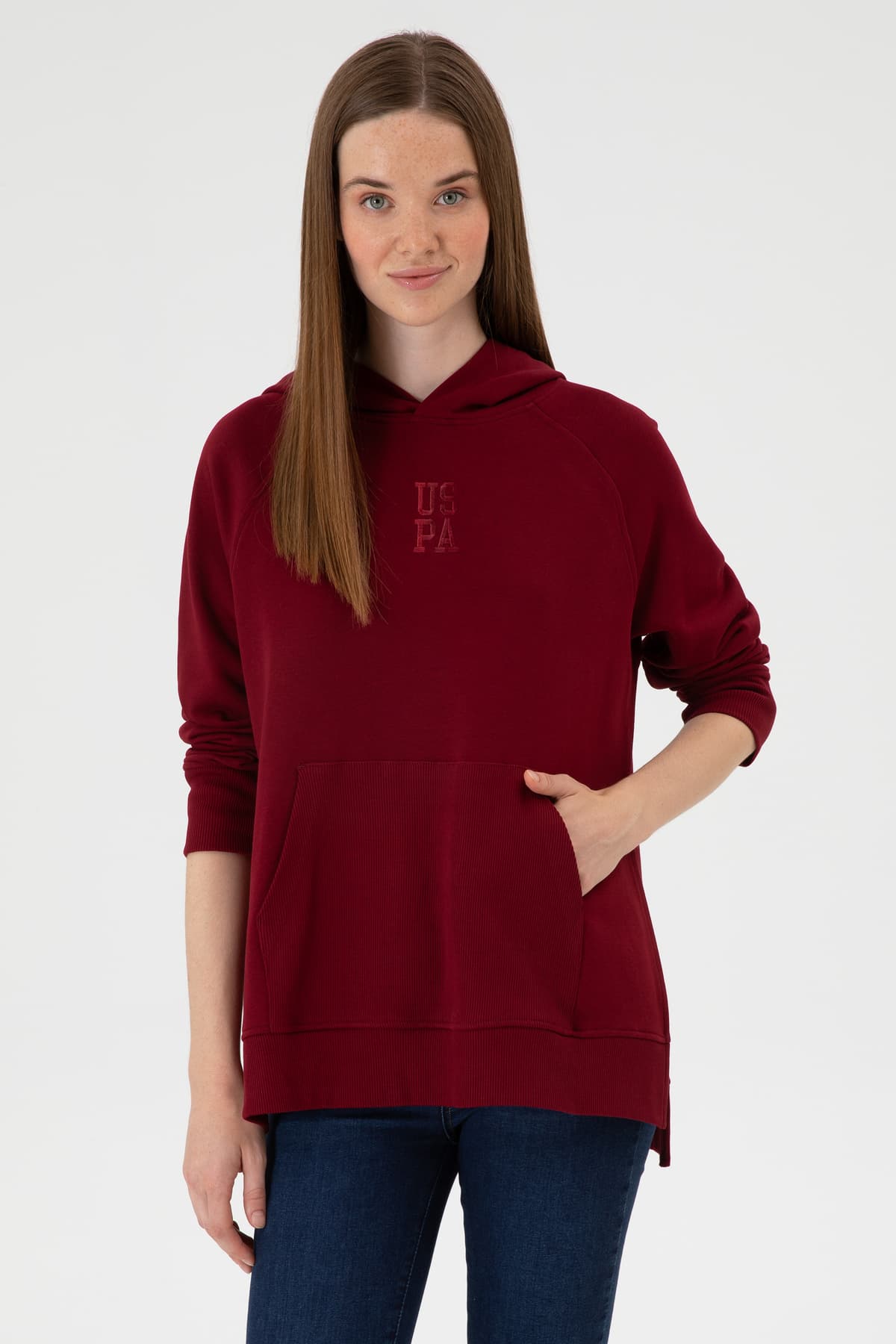 سویشرت زنانه U.S. Polo Assn. کلاهدار بوردو با چاک مدل 50313611-VR014 سویشرت زنانه U.S. Polo Assn. کلاهدار بوردو با چاک مدل 50313611-VR014