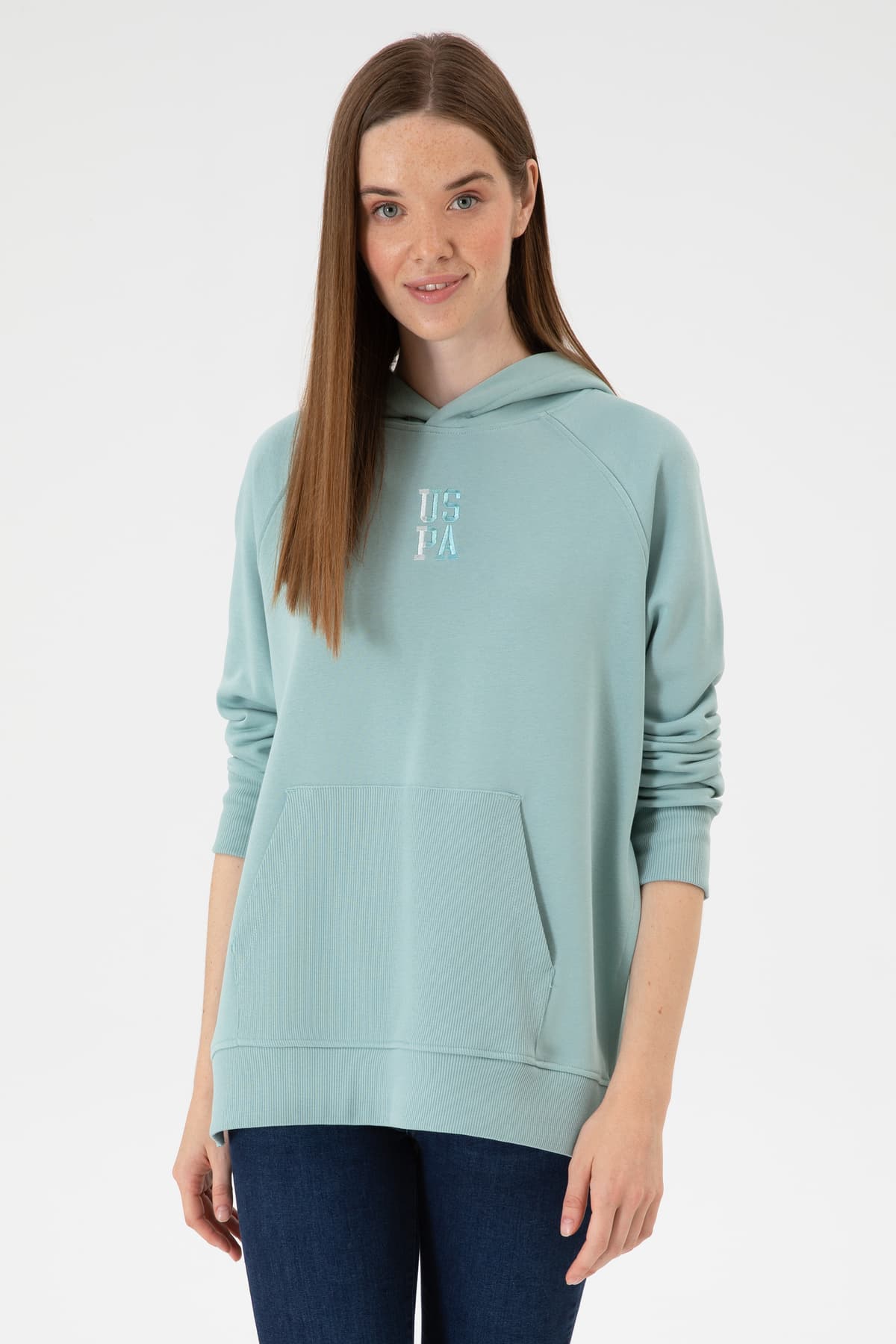 سوئیشرت هودیدار زنانه U.S. Polo Assn. نعنایی با چاک مدل 50313611-VR090 سوئیشرت هودیدار زنانه U.S. Polo Assn. نعنایی با چاک مدل 50313611-VR090