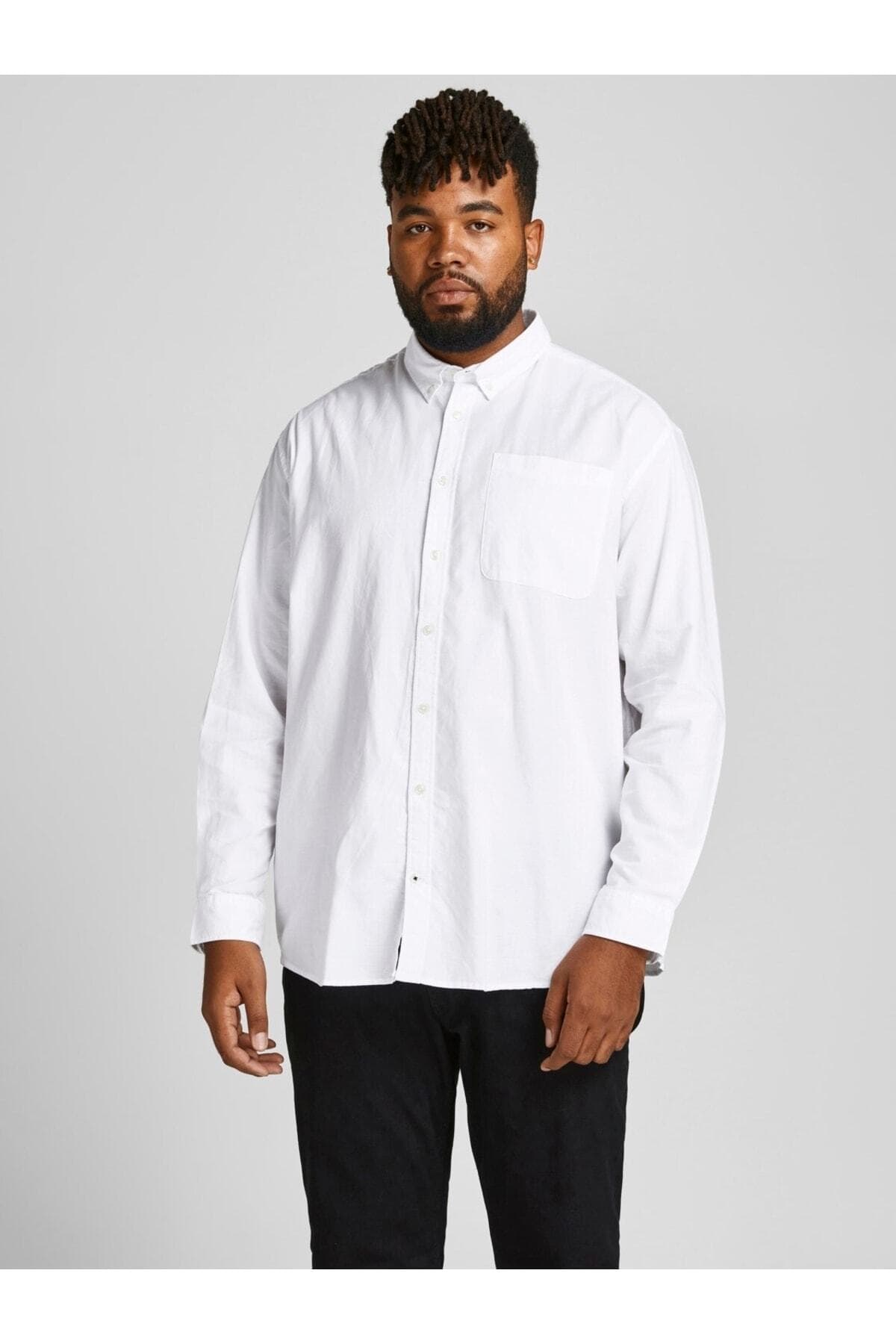 پیراهن آکسفورد مردانه سایز بزرگ سفید Jack & Jones مدل 12190444 پیراهن آکسفورد مردانه سایز بزرگ سفید Jack & Jones مدل 12190444
