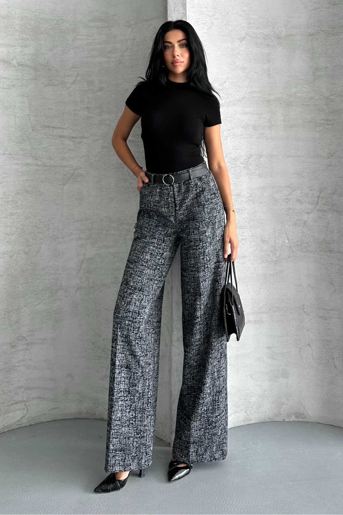شلوار پالازو زنانه macharel jeans طرحدار پاچه گشاد جیبدار کمربندی شلوار پالازو زنانه macharel jeans طرحدار پاچه گشاد جیبدار کمربندی
