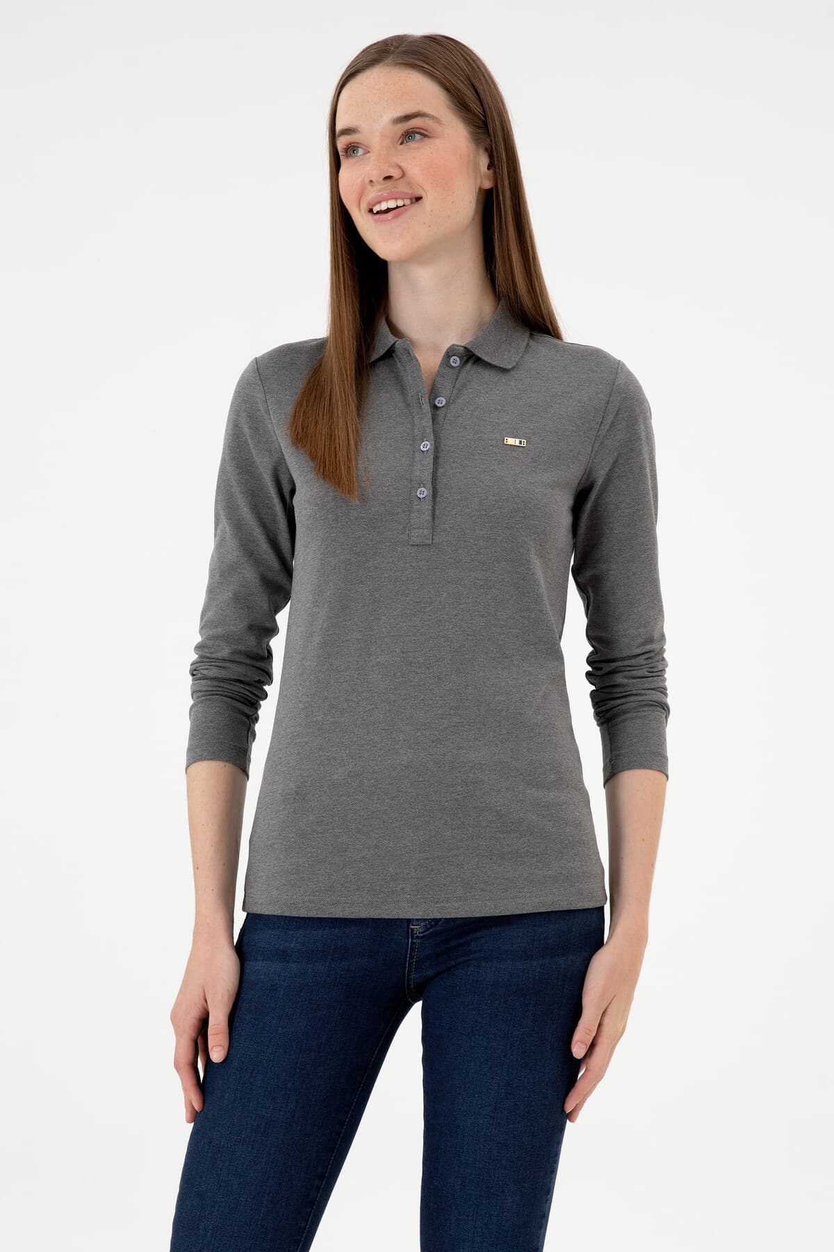 سویشرت زنانه U.S. Polo Assn. یقه پولو خاکستری ذغالی ملانژ مدل 50313593-VR081 سویشرت زنانه U.S. Polo Assn. یقه پولو خاکستری ذغالی ملانژ مدل 50313593-VR081