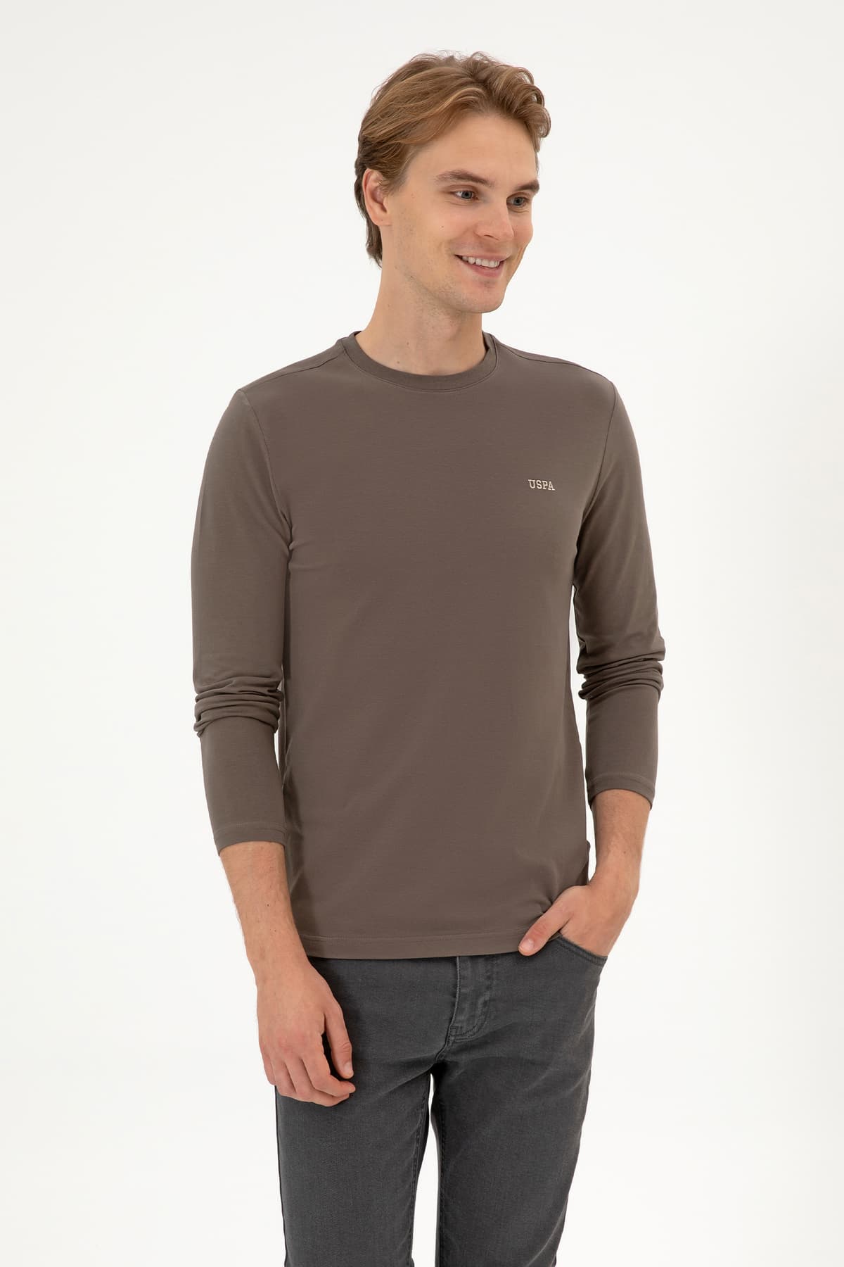 سوئیشرت مردانه U.S. Polo Assn. فیت اسلیم یقه گرد خاکستری قهوهای Süprem Basic مدل 50313744-VR052 سوئیشرت مردانه U.S. Polo Assn. فیت اسلیم یقه گرد خاکستری قهوهای Süprem Basic مدل 50313744-VR052