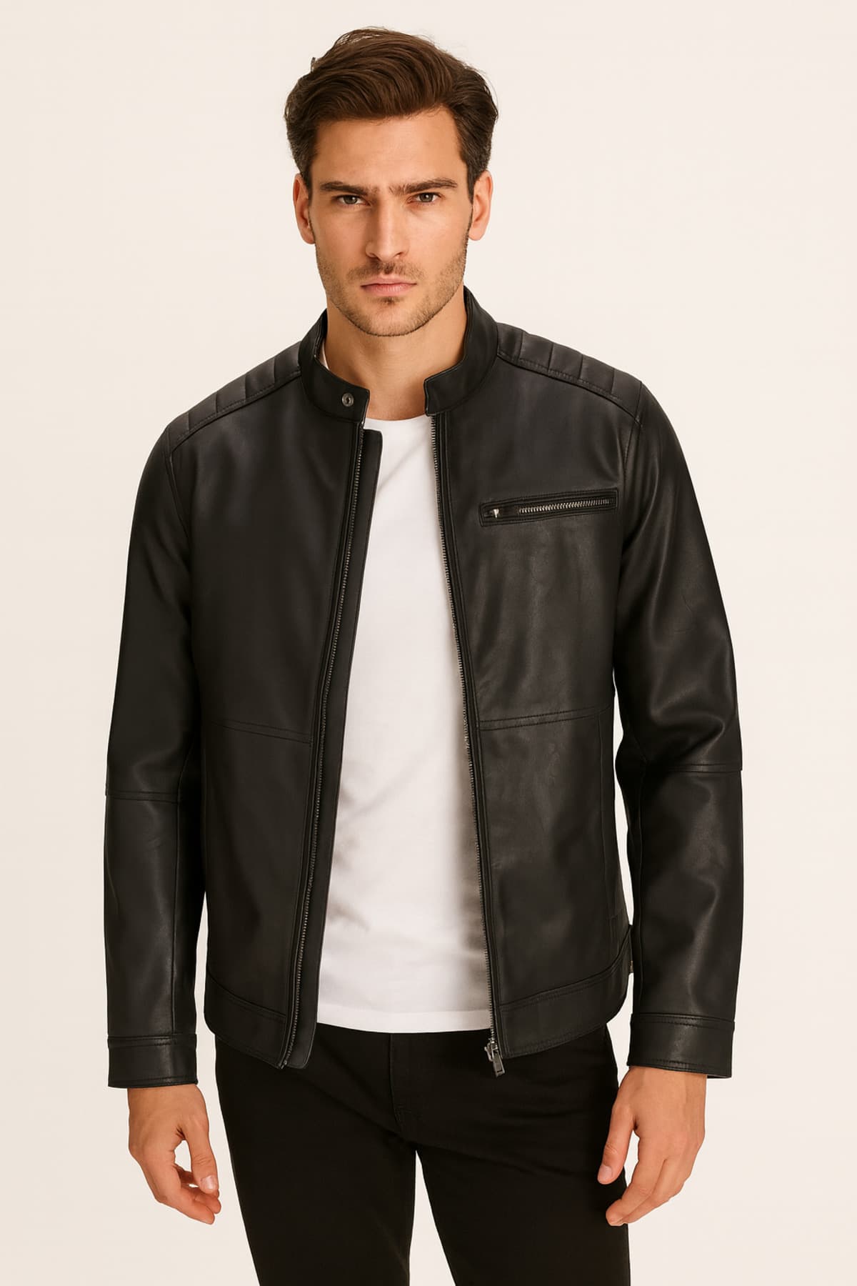 ژاکت چرم مردانه Jack & Jones مشکی مدل Biker ژاکت چرم مردانه Jack & Jones مشکی مدل Biker