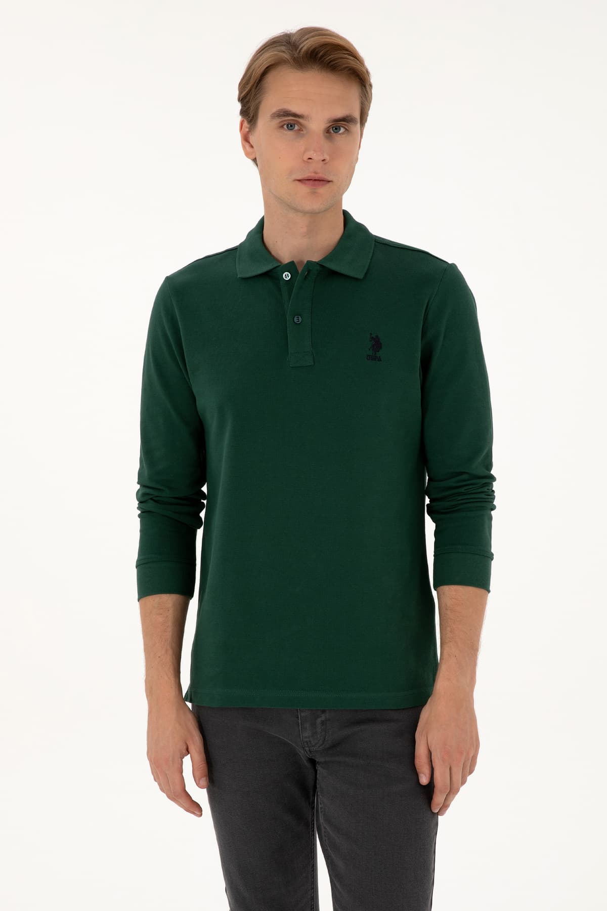 سویشرت مردانه U.S. Polo Assn. فیت معمولی یقه پولو سبز تیره بیسیک مدل 50307757-VR079 سویشرت مردانه U.S. Polo Assn. فیت معمولی یقه پولو سبز تیره بیسیک مدل 50307757-VR079