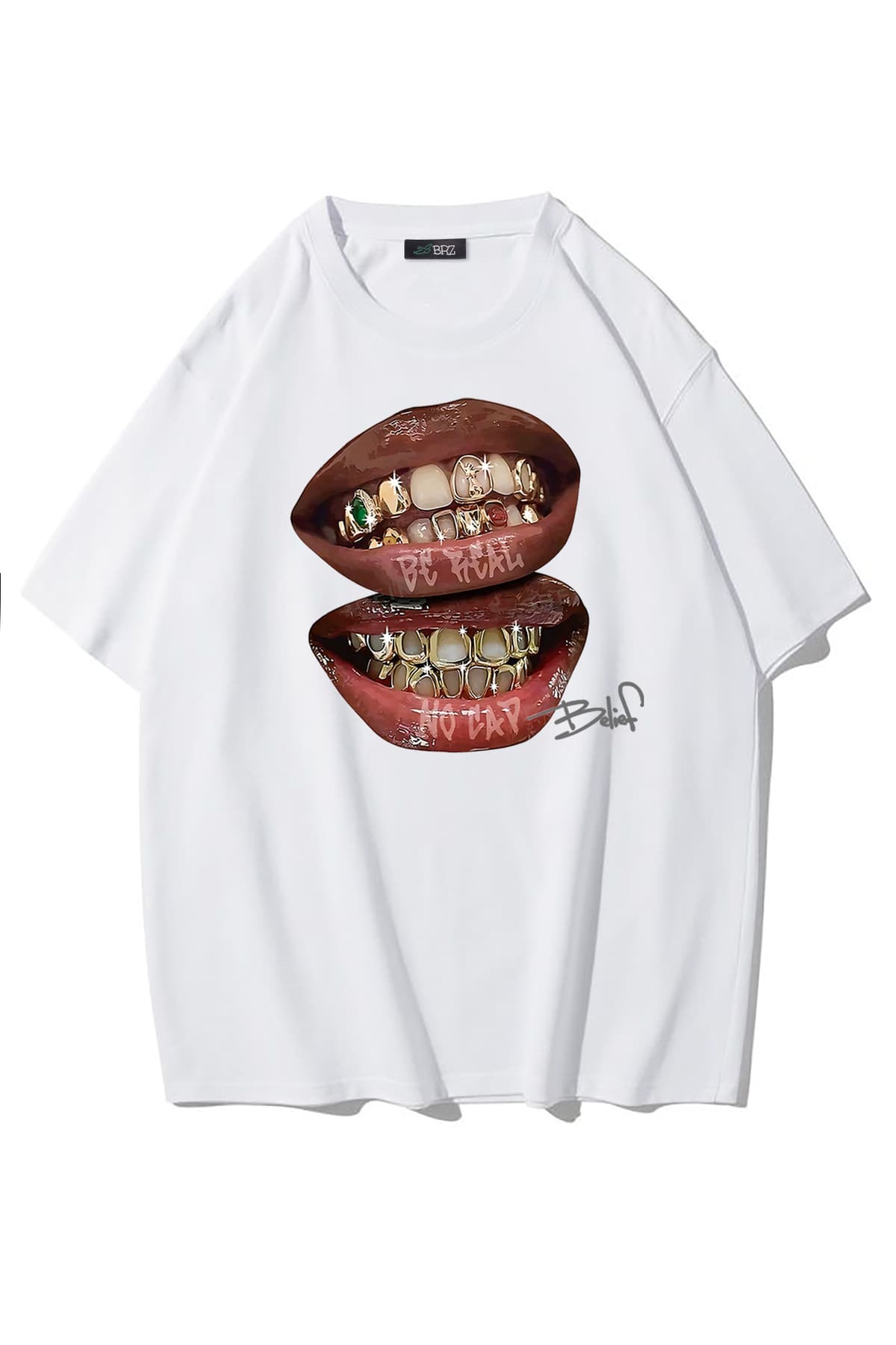 تیشرت BRZ COLLECTION طرح Be Real No Cap رنگ سفید تیشرت BRZ COLLECTION طرح Be Real No Cap رنگ سفید