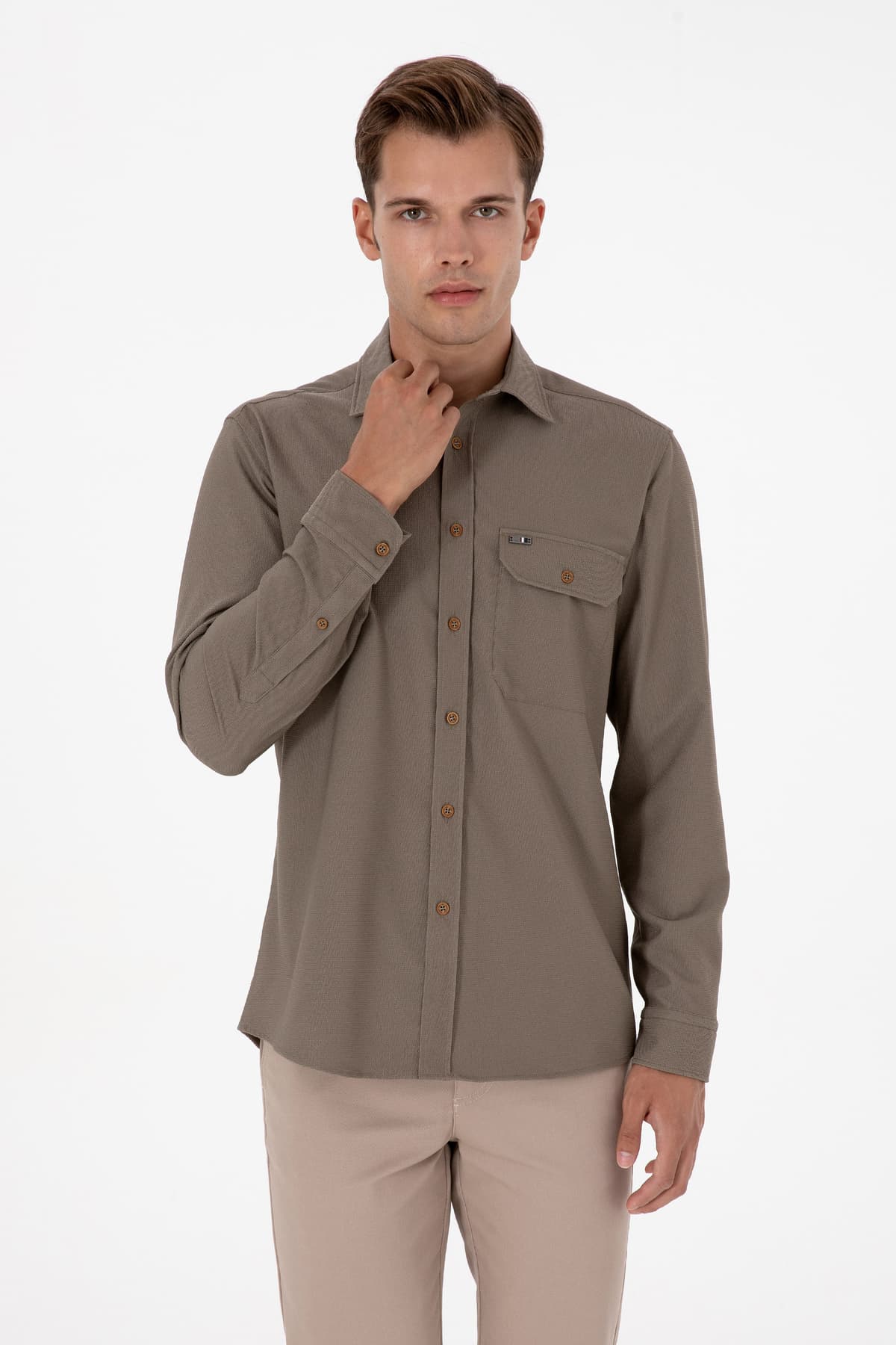 پیراهن مردانه حاکی آستین بلند U.S. Polo Assn. مدل 50316655-VR027 پیراهن مردانه حاکی آستین بلند U.S. Polo Assn. مدل 50316655-VR027