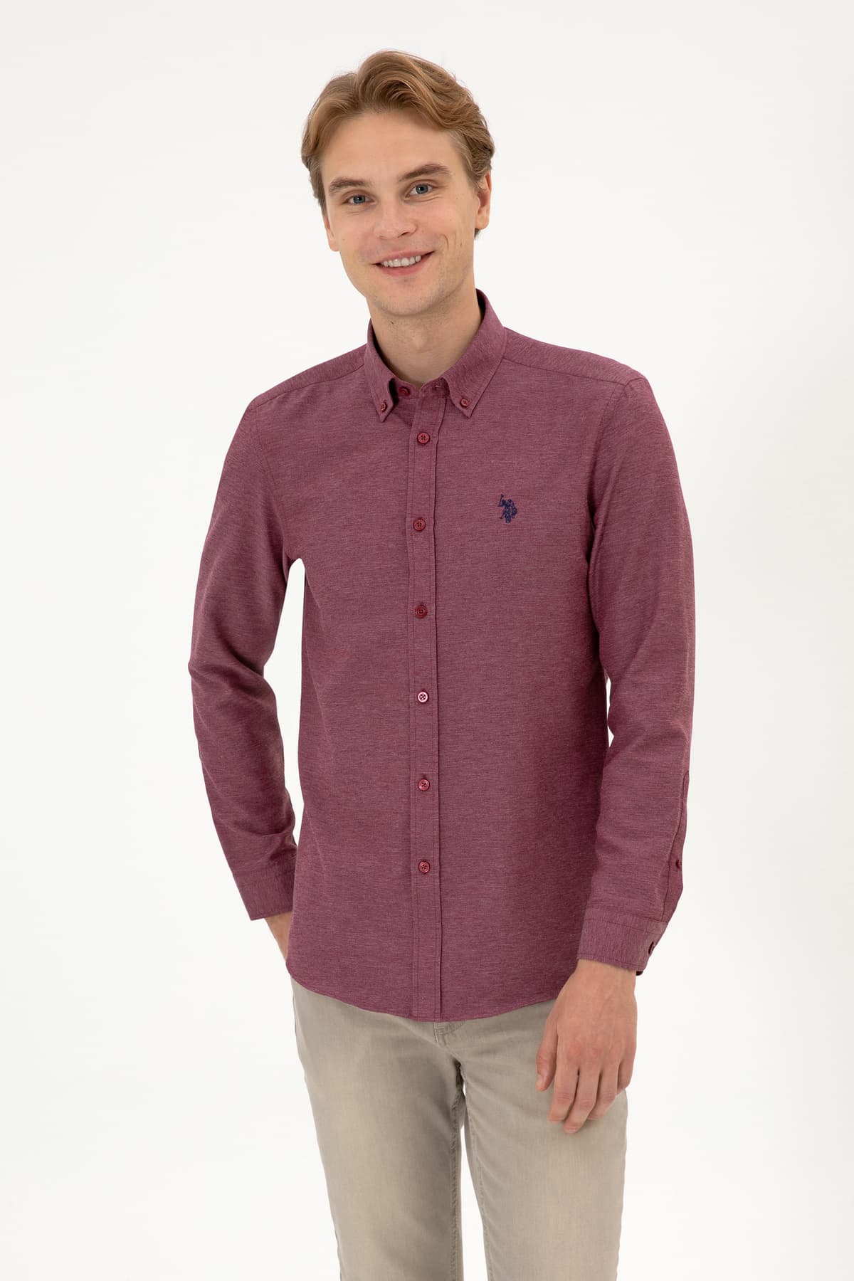 پیراهن مردانه U.S. Polo Assn. آستین بلند زرشکی ساده مدل 50316723-VR014 پیراهن مردانه U.S. Polo Assn. آستین بلند زرشکی ساده مدل 50316723-VR014