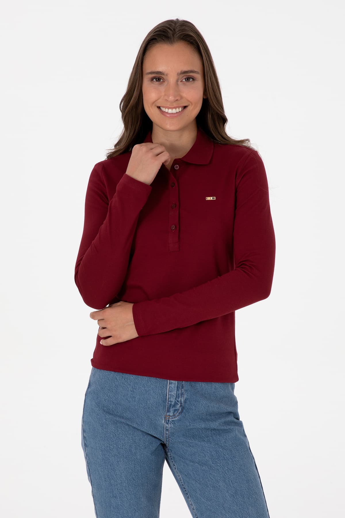 سوئیشرت زنانه U.S. Polo Assn. بوردو یقه پلو ساده مدل 50313593-VR014 سوئیشرت زنانه U.S. Polo Assn. بوردو یقه پلو ساده مدل 50313593-VR014