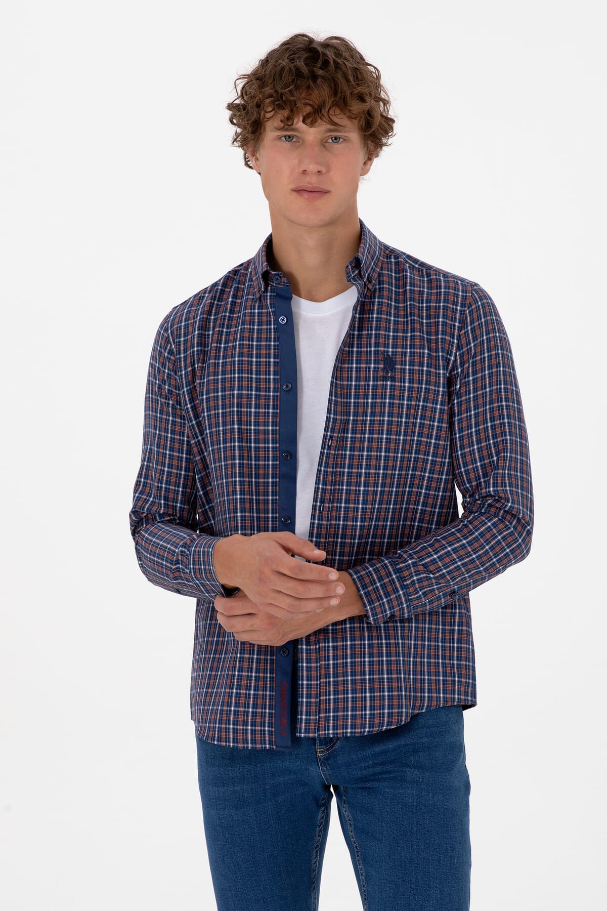 پیراهن مردانه U.S. Polo Assn. چهارخانه مسی آستینبلند سرمهای مدل 50316631-VR182 پیراهن مردانه U.S. Polo Assn. چهارخانه مسی آستینبلند سرمهای مدل 50316631-VR182