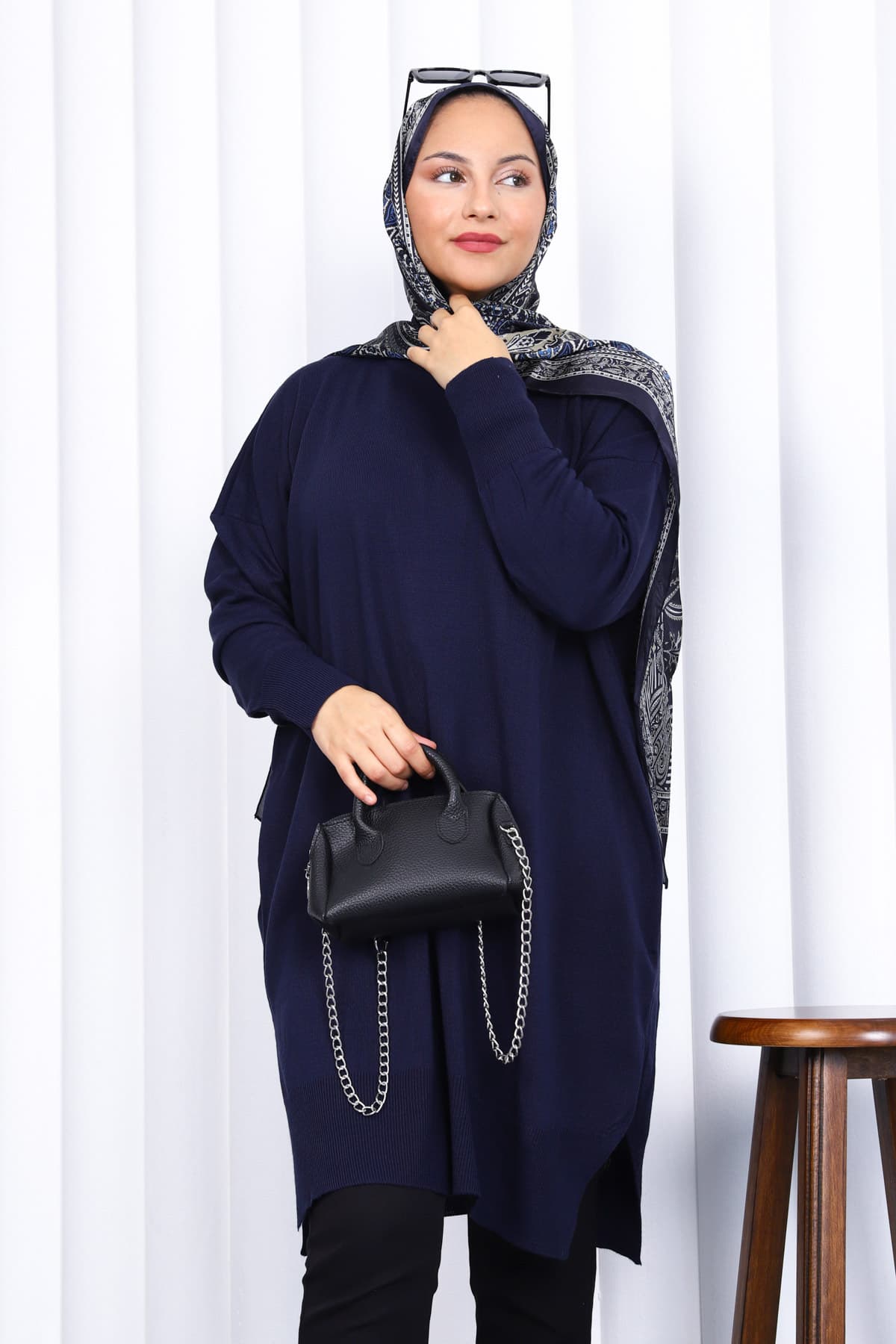 تونیک زنانه İmajButik سرمهای یقه گرد بافت Merserize گشاد تونیک زنانه İmajButik سرمهای یقه گرد بافت Merserize گشاد
