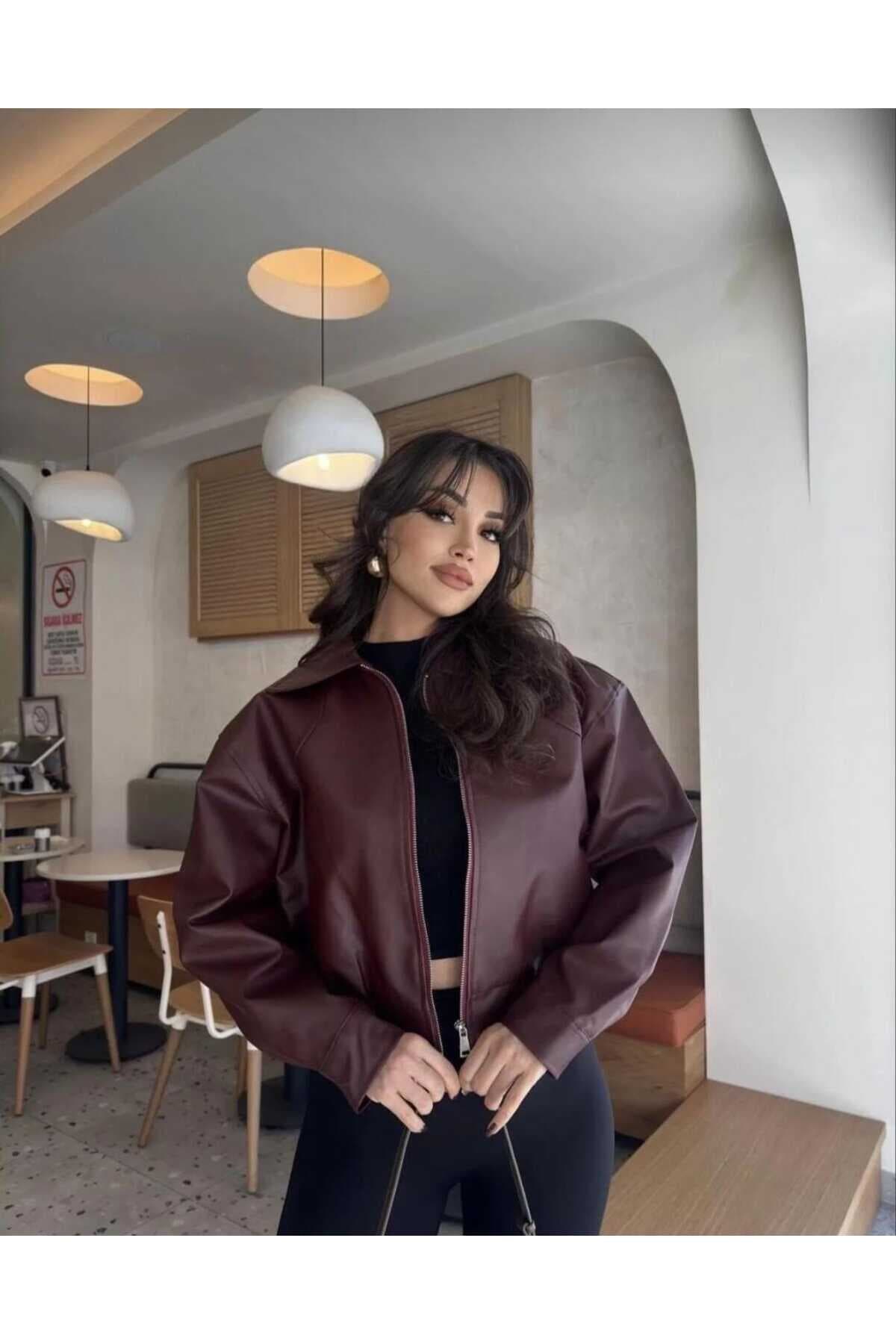 ژاکت زنانه MODA DURAĞI چرمی Bomber ژاکت زنانه MODA DURAĞI چرمی Bomber