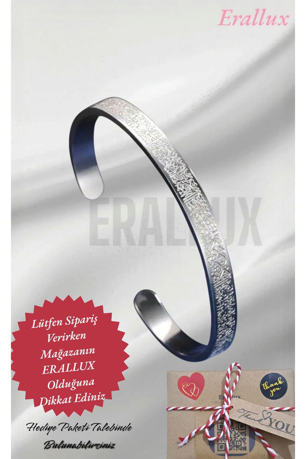 دستبند زنانه و مردانه ERALUX قابل تنظیم استیل ضدزنگ خمیده نقرهای با نوشته آیهالکرسی دستبند زنانه و مردانه ERALUX قابل تنظیم استیل ضدزنگ خمیده نقرهای با نوشته آیهالکرسی