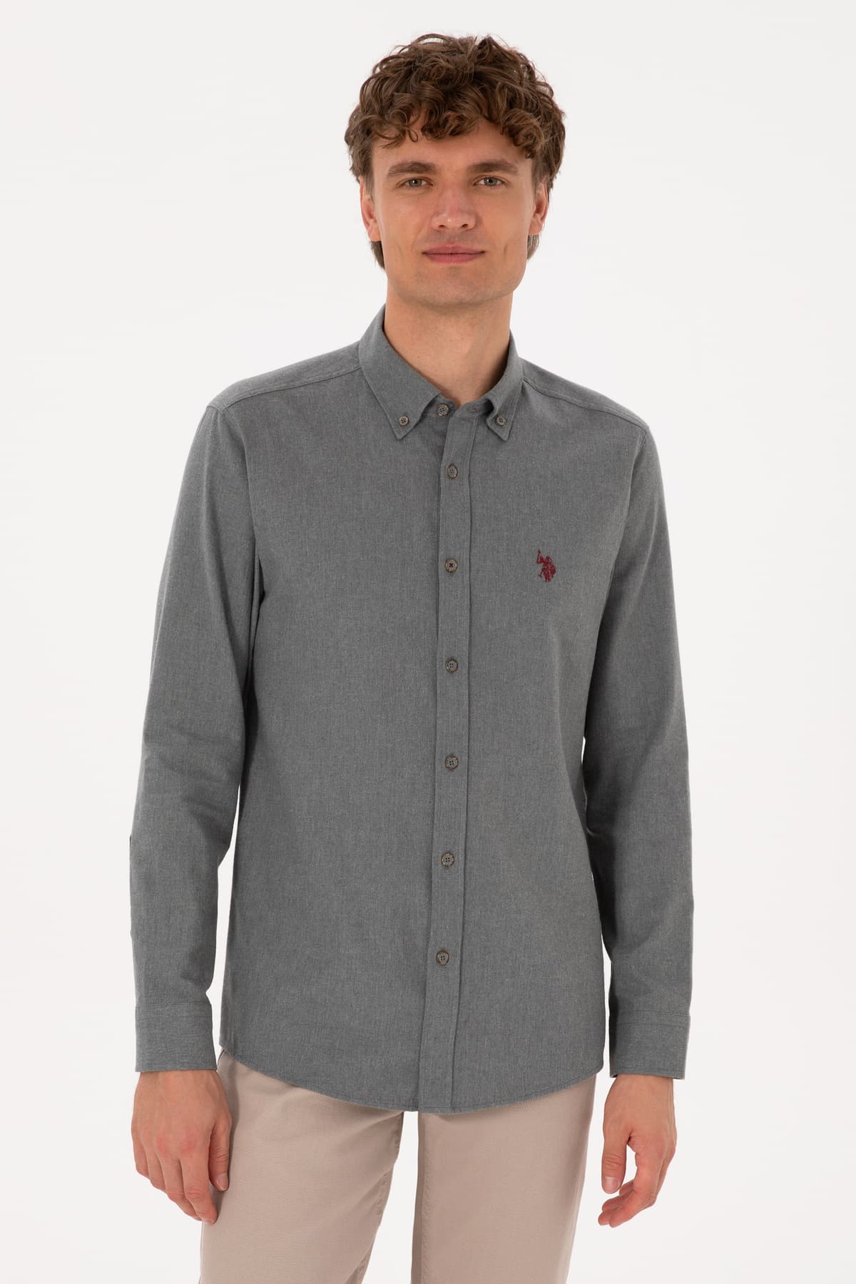 پیراهن مردانه آستینبلند طوسی ساده U.S. Polo Assn. مدل 50316721-VR024 پیراهن مردانه آستینبلند طوسی ساده U.S. Polo Assn. مدل 50316721-VR024