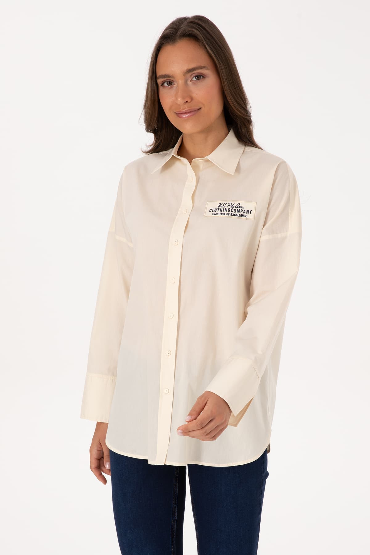 پیراهن زنانه U.S. Polo Assn. آستین بلند کرم مدل 50308766-VR256 پیراهن زنانه U.S. Polo Assn. آستین بلند کرم مدل 50308766-VR256