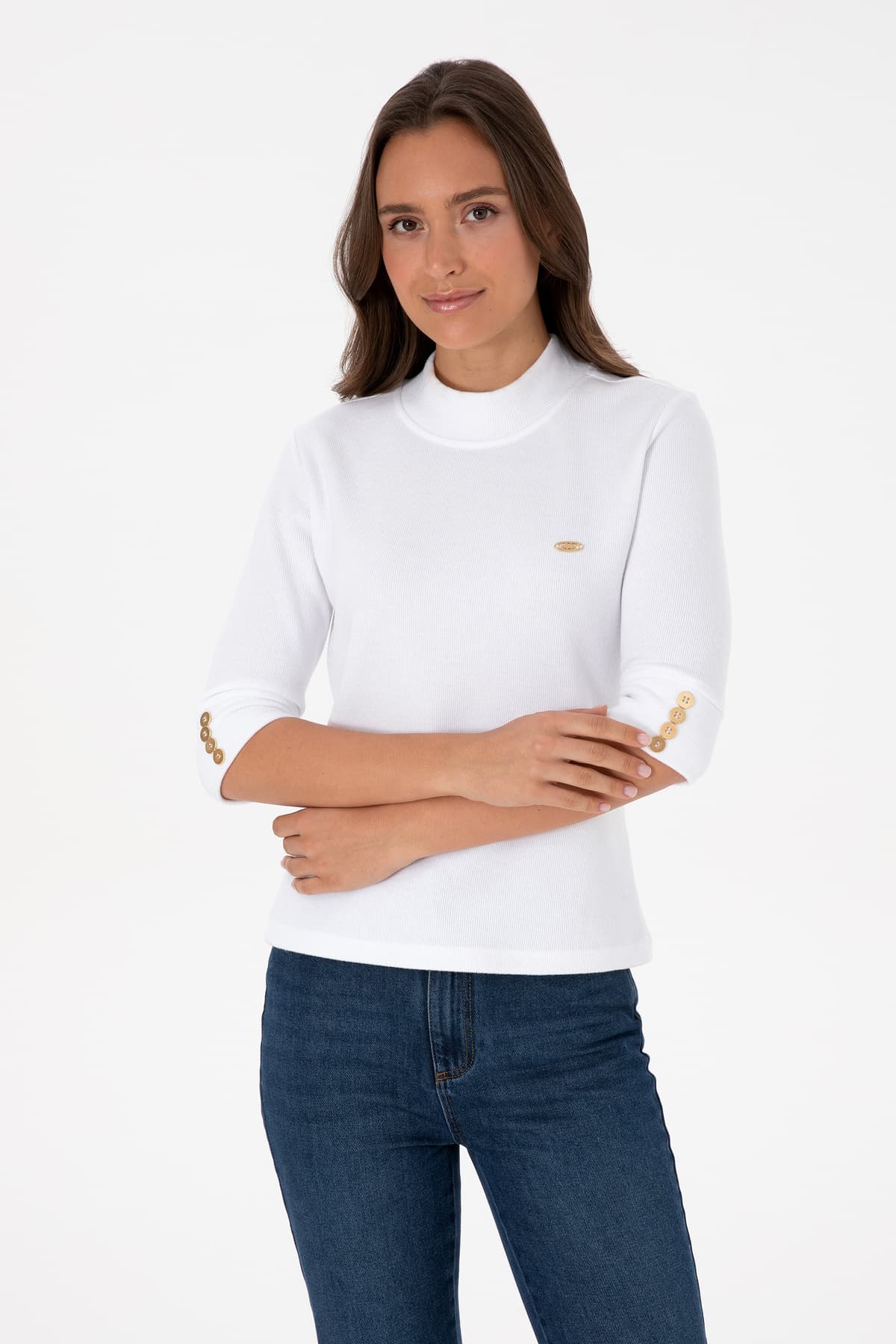 سوئیشرت زنانه U.S. Polo Assn. سفید دکمهدار با یقه ماهیگیری مدل 50314156-VR013 سوئیشرت زنانه U.S. Polo Assn. سفید دکمهدار با یقه ماهیگیری مدل 50314156-VR013
