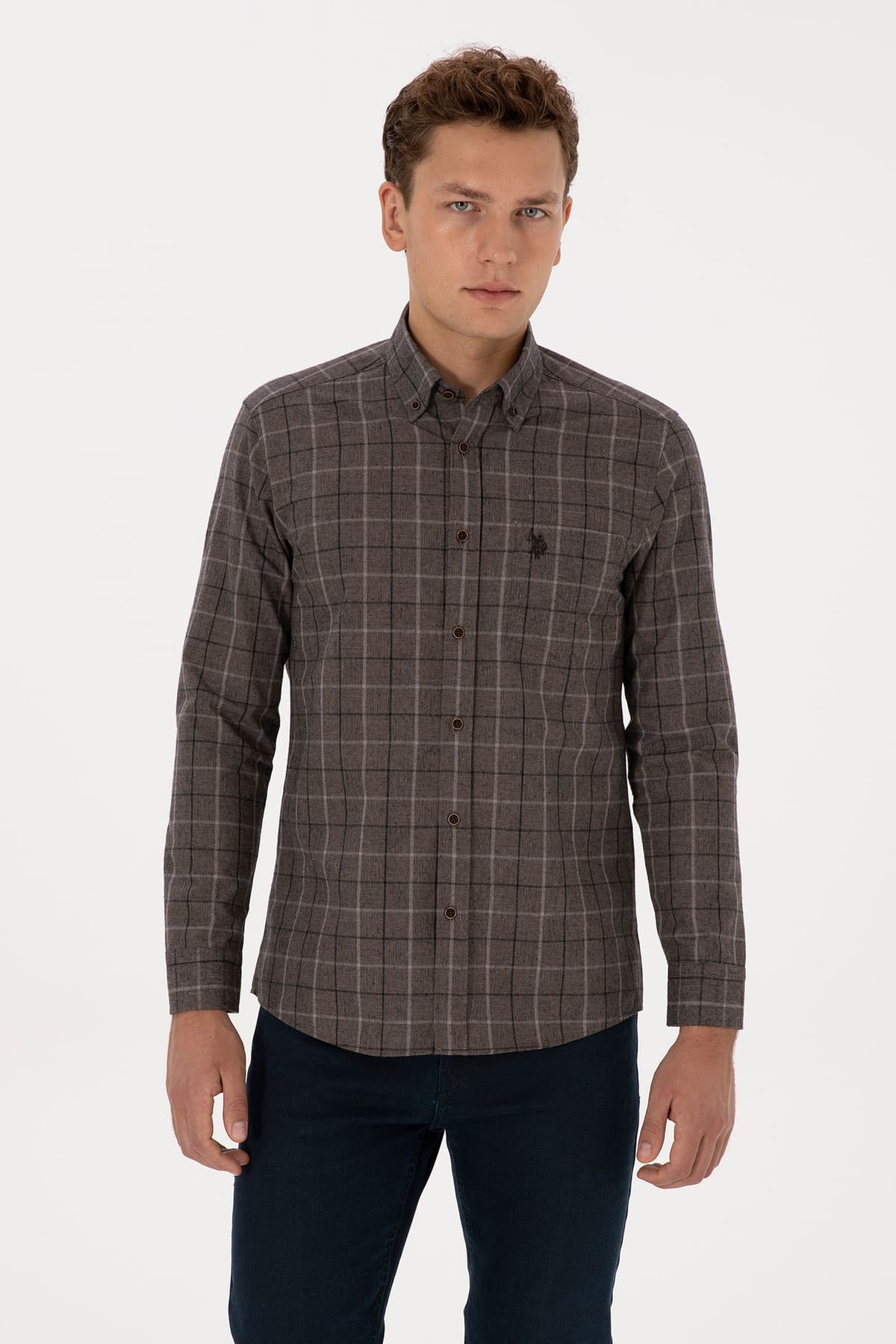پیراهن مردانه U.S. Polo Assn. قهوهای آستین بلند مدل 50308555-VR029 پیراهن مردانه U.S. Polo Assn. قهوهای آستین بلند مدل 50308555-VR029