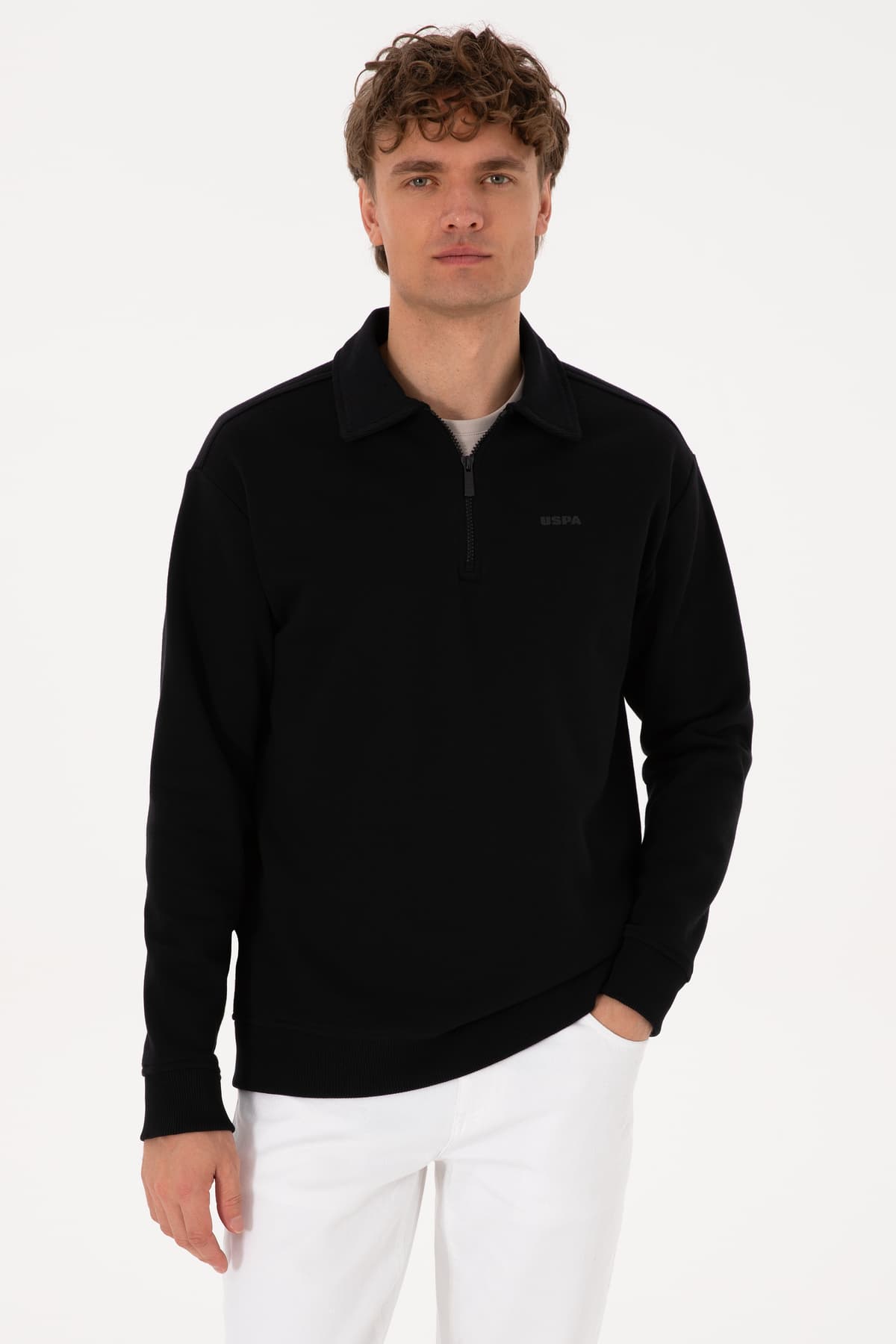 سویشرت مردانه U.S. Polo Assn. یقه پولو نیمزیپ فیت معمولی توکرکی مشکی مدل 50313783-VR046 سویشرت مردانه U.S. Polo Assn. یقه پولو نیمزیپ فیت معمولی توکرکی مشکی مدل 50313783-VR046
