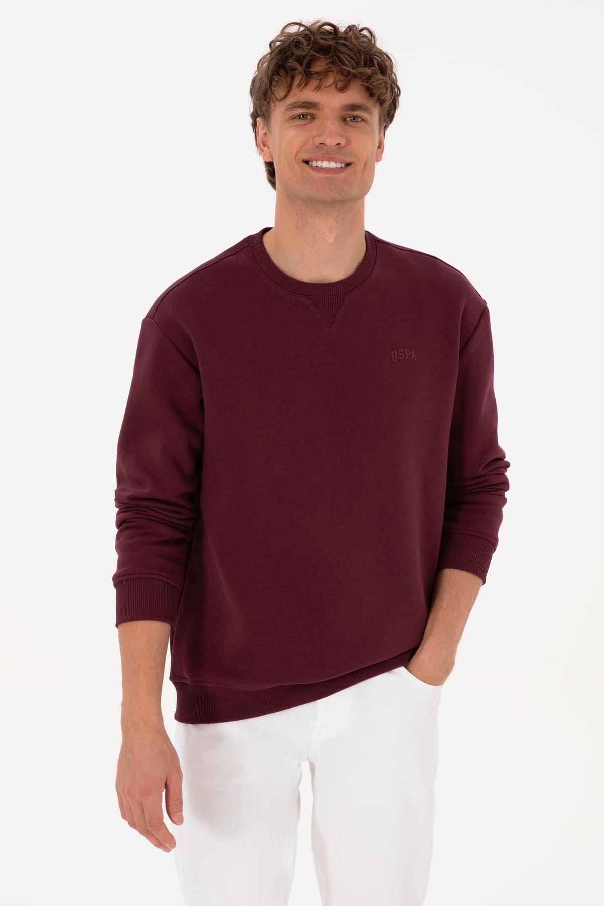 سویشرت مردانه U.S. Polo Assn. یقه گرد فیت راحت داخل کرکدار زرشکی مدل 50313757-VR177 سویشرت مردانه U.S. Polo Assn. یقه گرد فیت راحت داخل کرکدار زرشکی مدل 50313757-VR177
