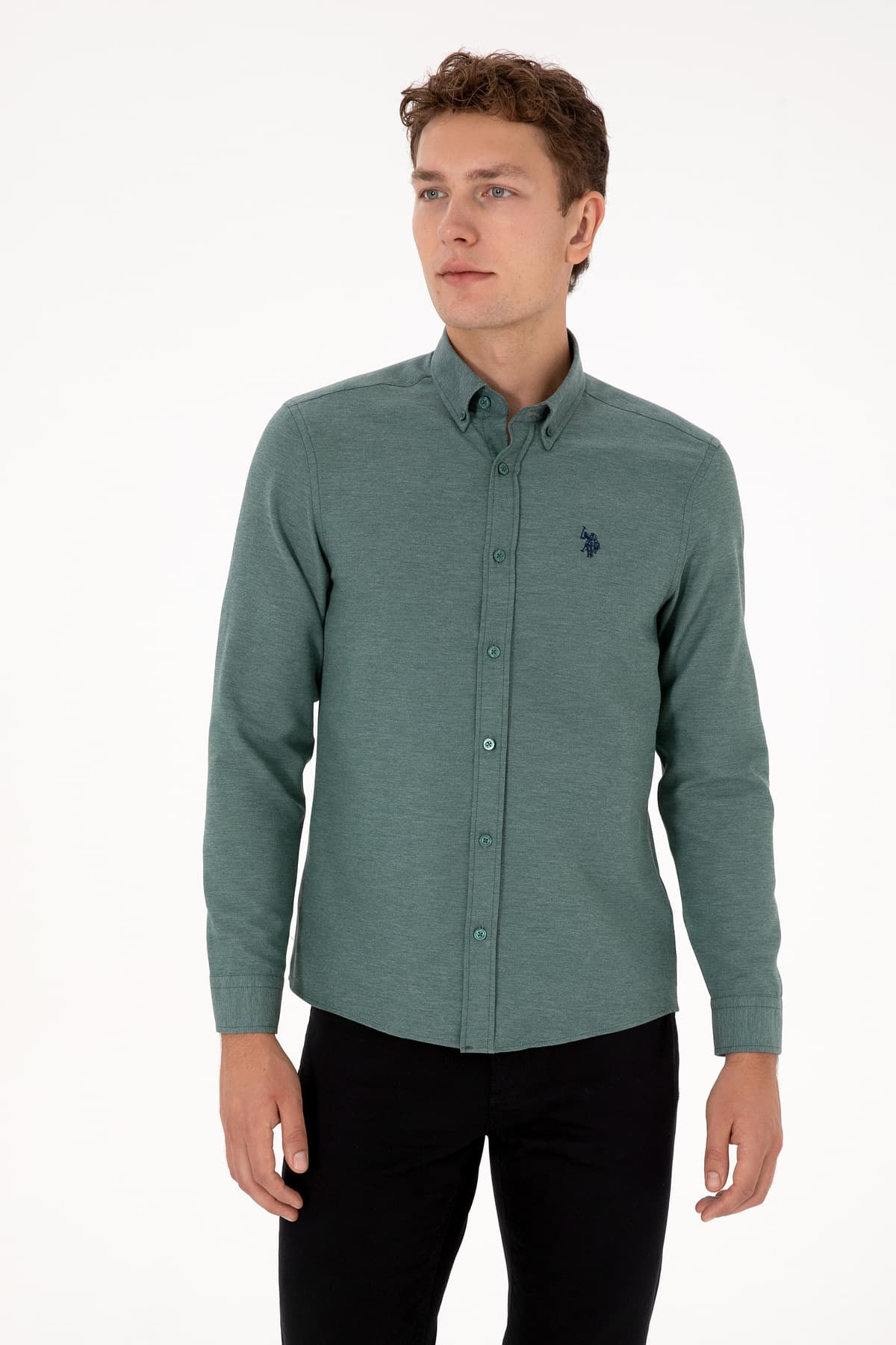 پیراهن مردانه U.S. Polo Assn. سبز تیره آستین بلند بیسیک مدل 50316723-VR079 پیراهن مردانه U.S. Polo Assn. سبز تیره آستین بلند بیسیک مدل 50316723-VR079