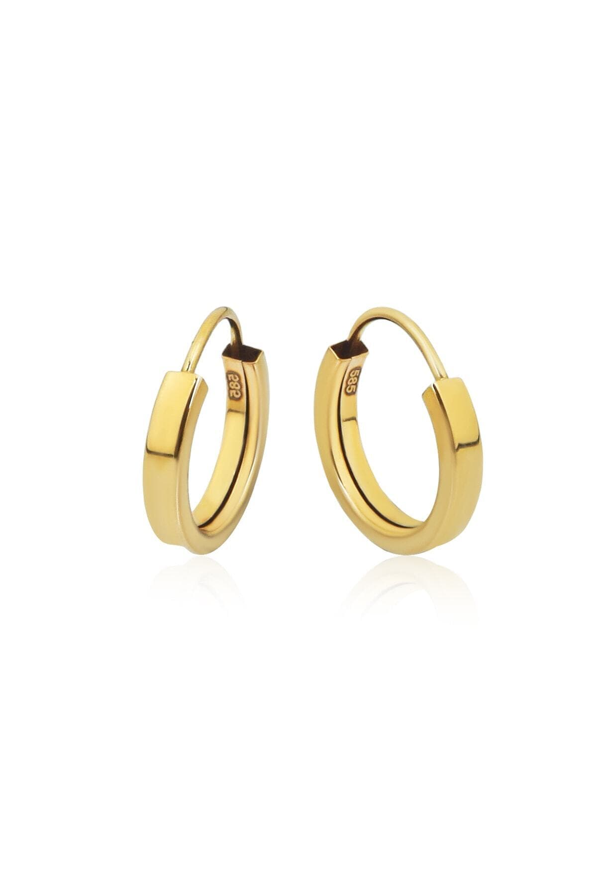 گوشواره حلقهای طلای ۱۴ عیار Altınkesesi ساده با قفل مخفی 1.3 Cm گوشواره حلقهای طلای ۱۴ عیار Altınkesesi ساده با قفل مخفی 1.3 Cm