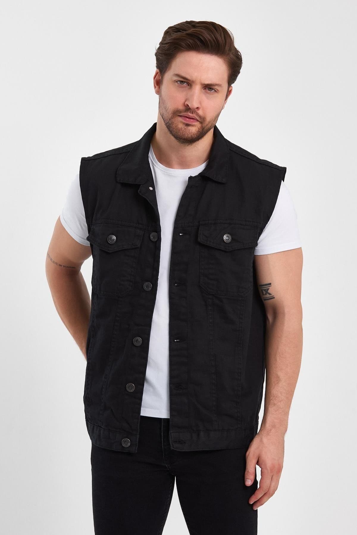 جلیقه جین مردانه DAMGA JEANS فیت راحت Jeanvibe مشکی جلیقه جین مردانه DAMGA JEANS فیت راحت Jeanvibe مشکی