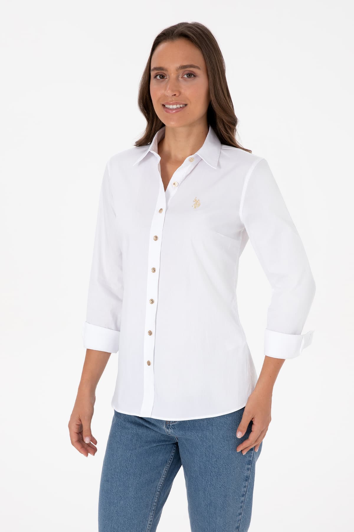 پیراهن زنانه U.S. Polo Assn. سفید آستین بلند ساده مدل 50308024-VR013 پیراهن زنانه U.S. Polo Assn. سفید آستین بلند ساده مدل 50308024-VR013