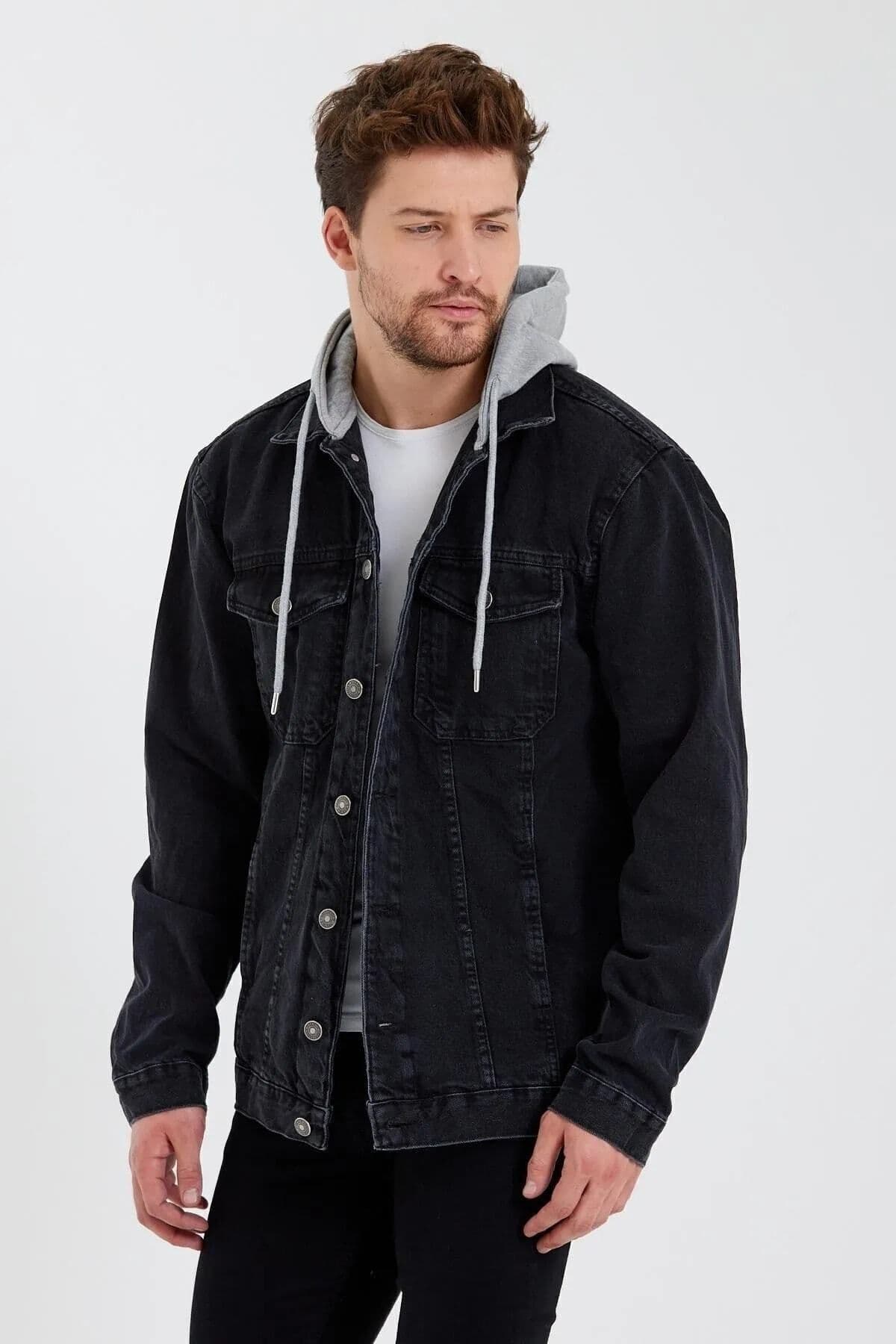 ژاکت جین مردانه DAMGA JEANS کلاهدار با طرح کلاسیک شهری مشکی ژاکت جین مردانه DAMGA JEANS کلاهدار با طرح کلاسیک شهری مشکی