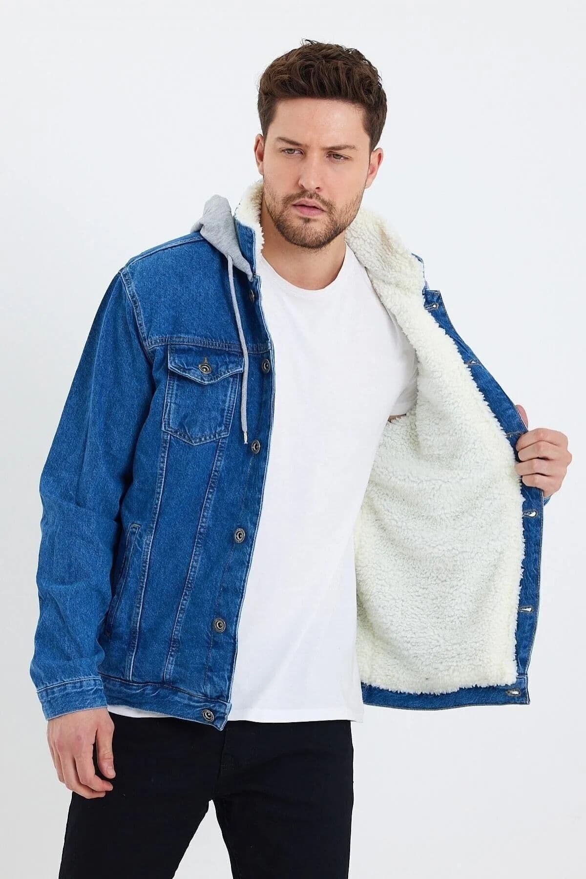 کاپشن جین مردانه DAMGA JEANS کلاهدار آستر خزدار آبی کاپشن جین مردانه DAMGA JEANS کلاهدار آستر خزدار آبی