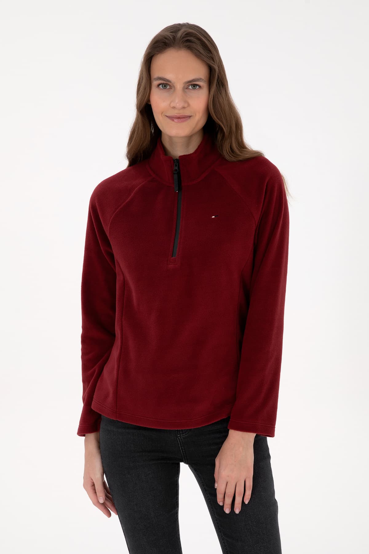 سوئیشرت پولار زنانه U.S. Polo Assn. زرشکی با زیپ یقه ایستاده مدل 50316714-VR014 سوئیشرت پولار زنانه U.S. Polo Assn. زرشکی با زیپ یقه ایستاده مدل 50316714-VR014