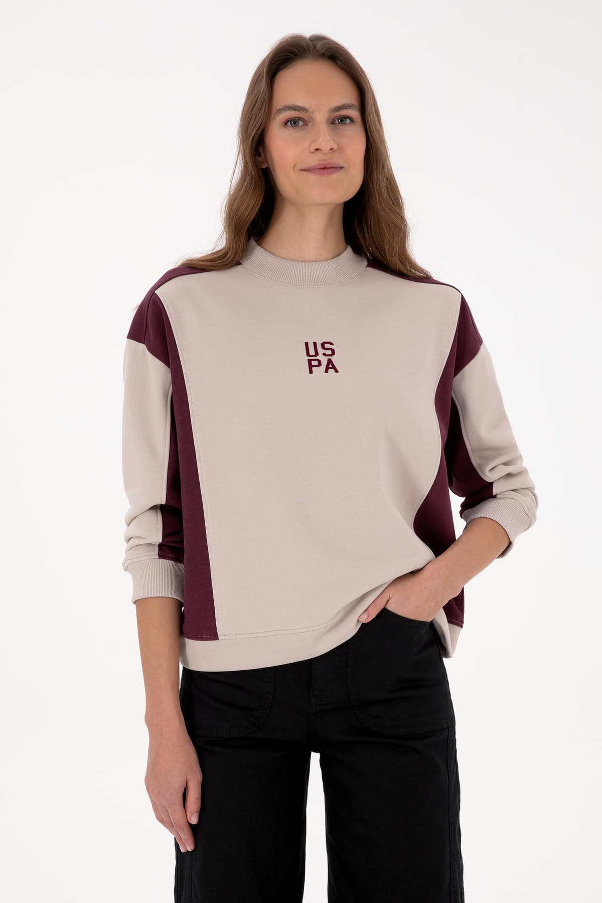 سوئیشرت زنانه U.S. Polo Assn. بوردو یقه گرد مدل 50314951-VR177 سوئیشرت زنانه U.S. Polo Assn. بوردو یقه گرد مدل 50314951-VR177