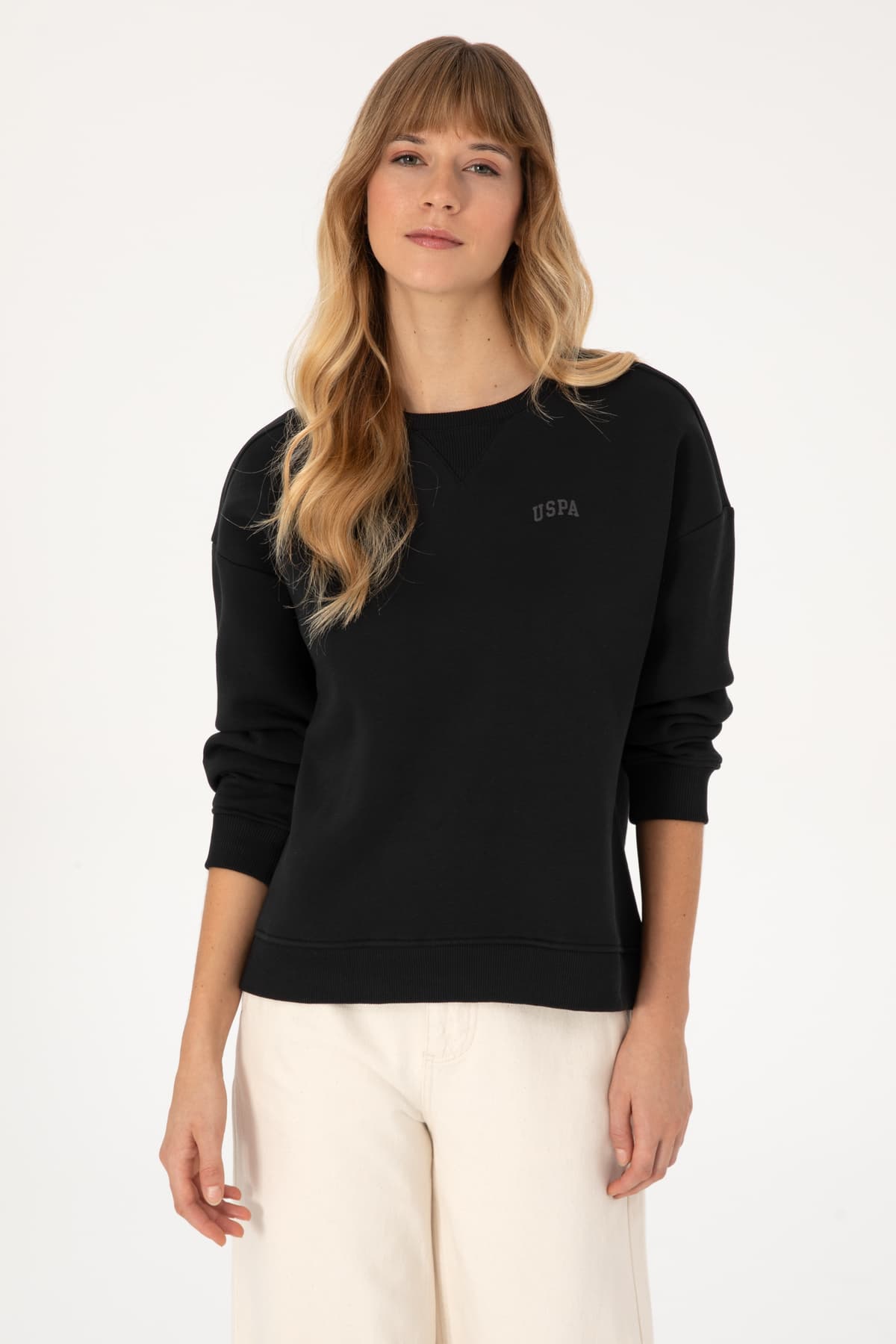 سویشرت زنانه U.S. Polo Assn. مشکی شاردون یقه گرد Basic مدل 50313586-VR046 سویشرت زنانه U.S. Polo Assn. مشکی شاردون یقه گرد Basic مدل 50313586-VR046
