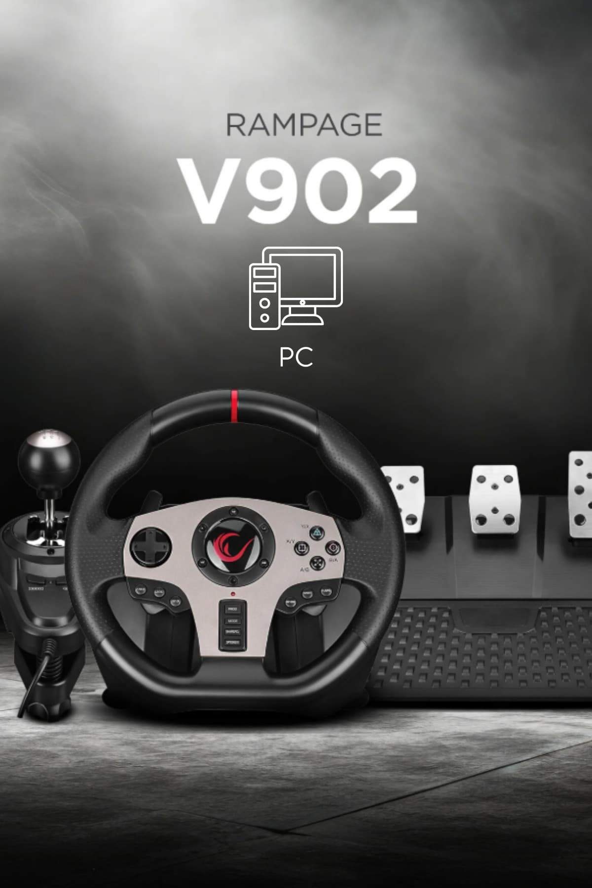 فرمان بازی Rampage سازگار با PC دارای 3 پدال مدل V902 فرمان بازی Rampage سازگار با PC دارای 3 پدال مدل V902