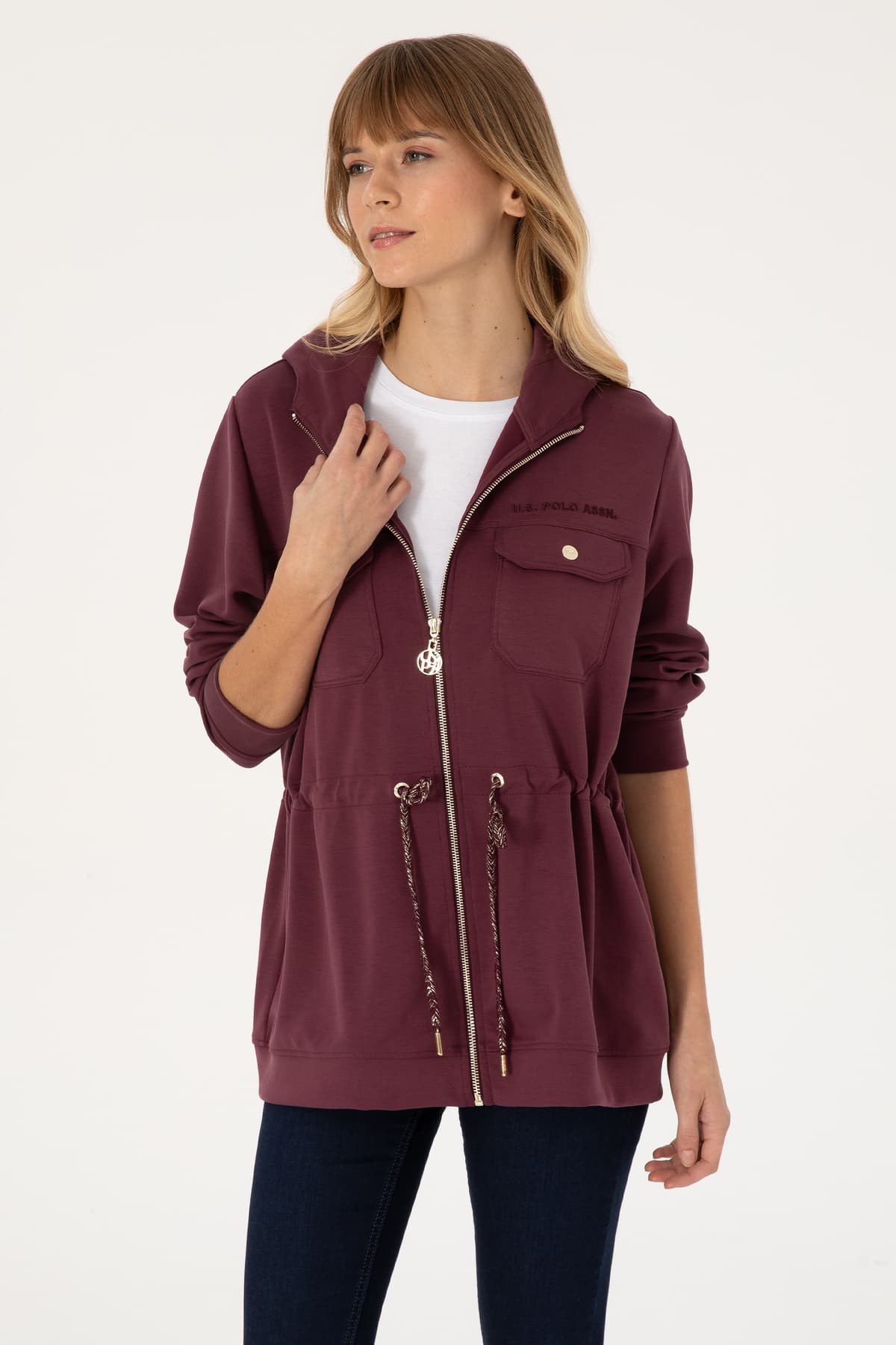 سوئیشرت زنانه U.S. Polo Assn. بوردو زیپدار کلاهدار مدل 50309102-VR177 سوئیشرت زنانه U.S. Polo Assn. بوردو زیپدار کلاهدار مدل 50309102-VR177